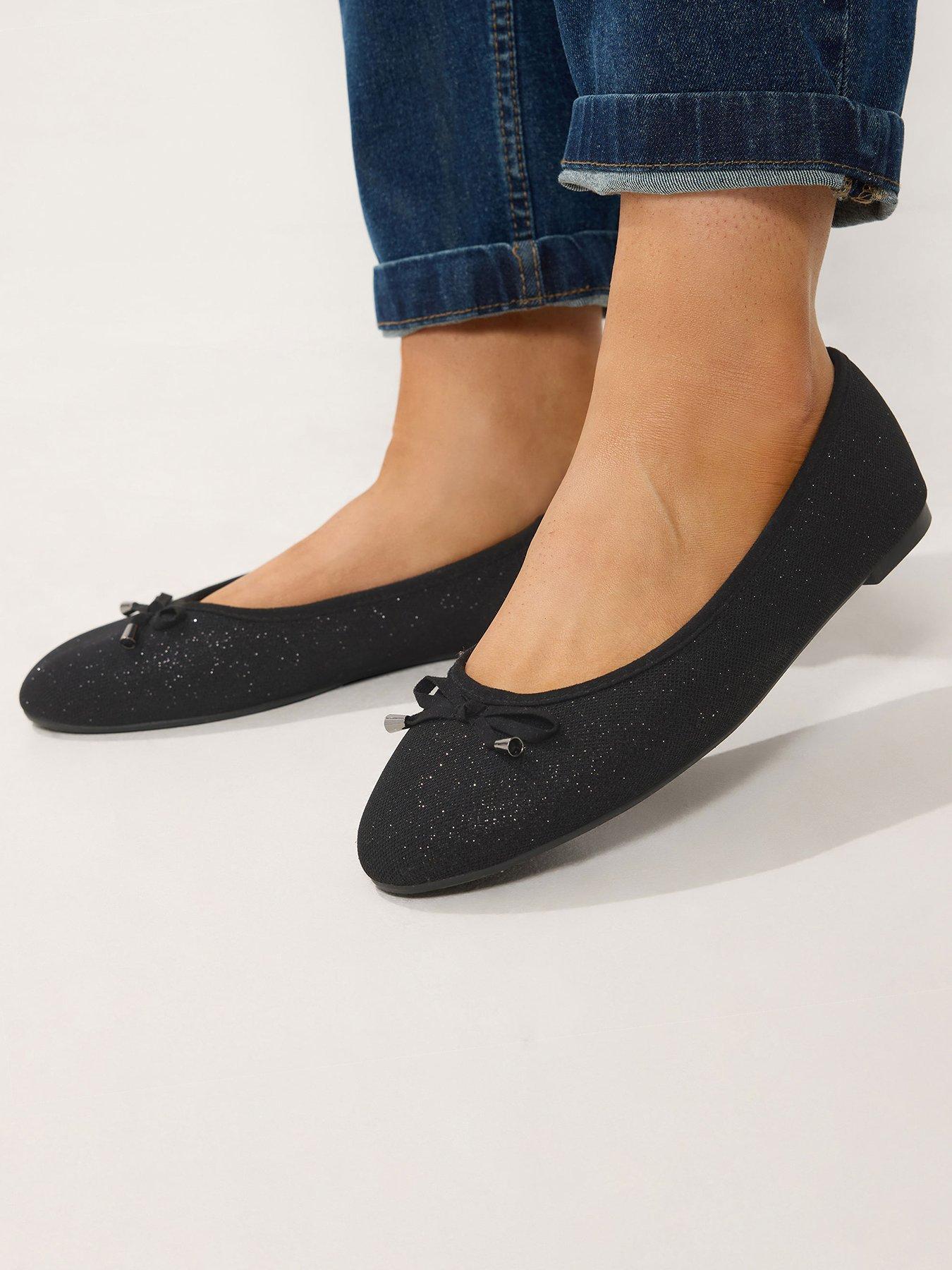 Image 1 of 4 of Yours Womens Wide Fit Glitz Blaise Ballet Pumps - Black