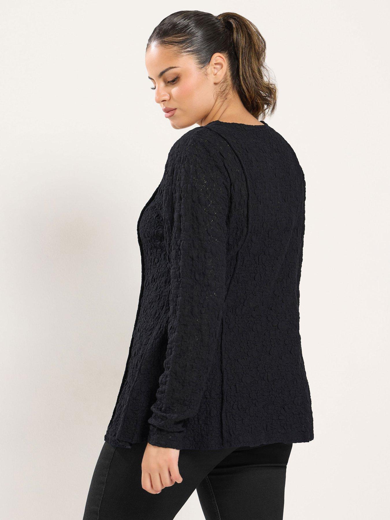 Image 2 of 4 of Yours Womens Curve Long Sleeve Lace Top - Black