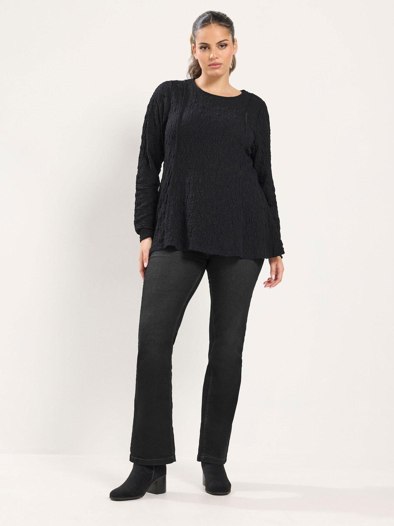 Image 3 of 4 of Yours Womens Curve Long Sleeve Lace Top - Black