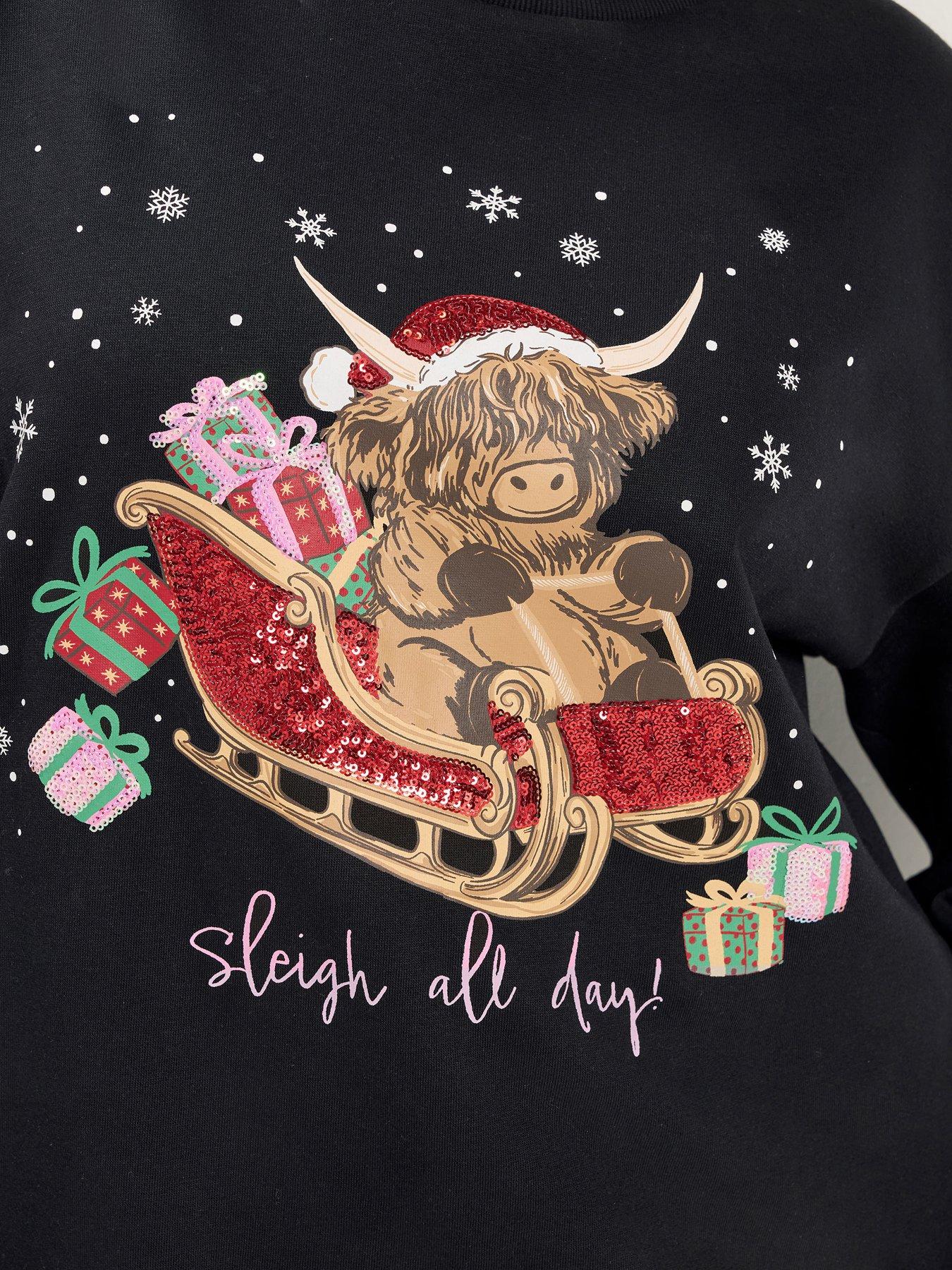 Image 4 of 4 of Yours Womens Curve Highland Cow Sequin Christmas Sweatshirt - Black