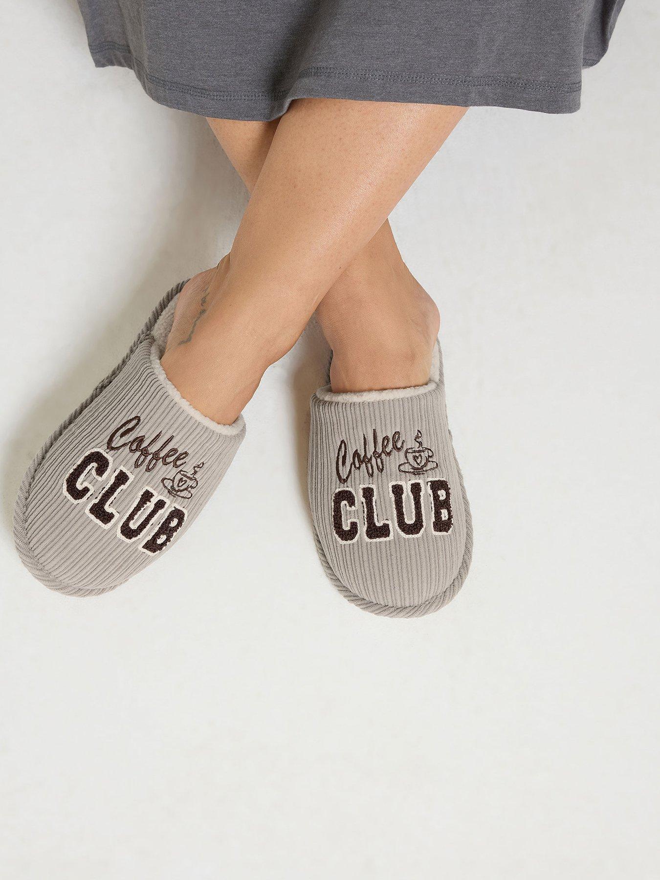 Yours Womens Coffee Club Plush Lined Slip-On Slippers, Cream, Size 5-6, Women