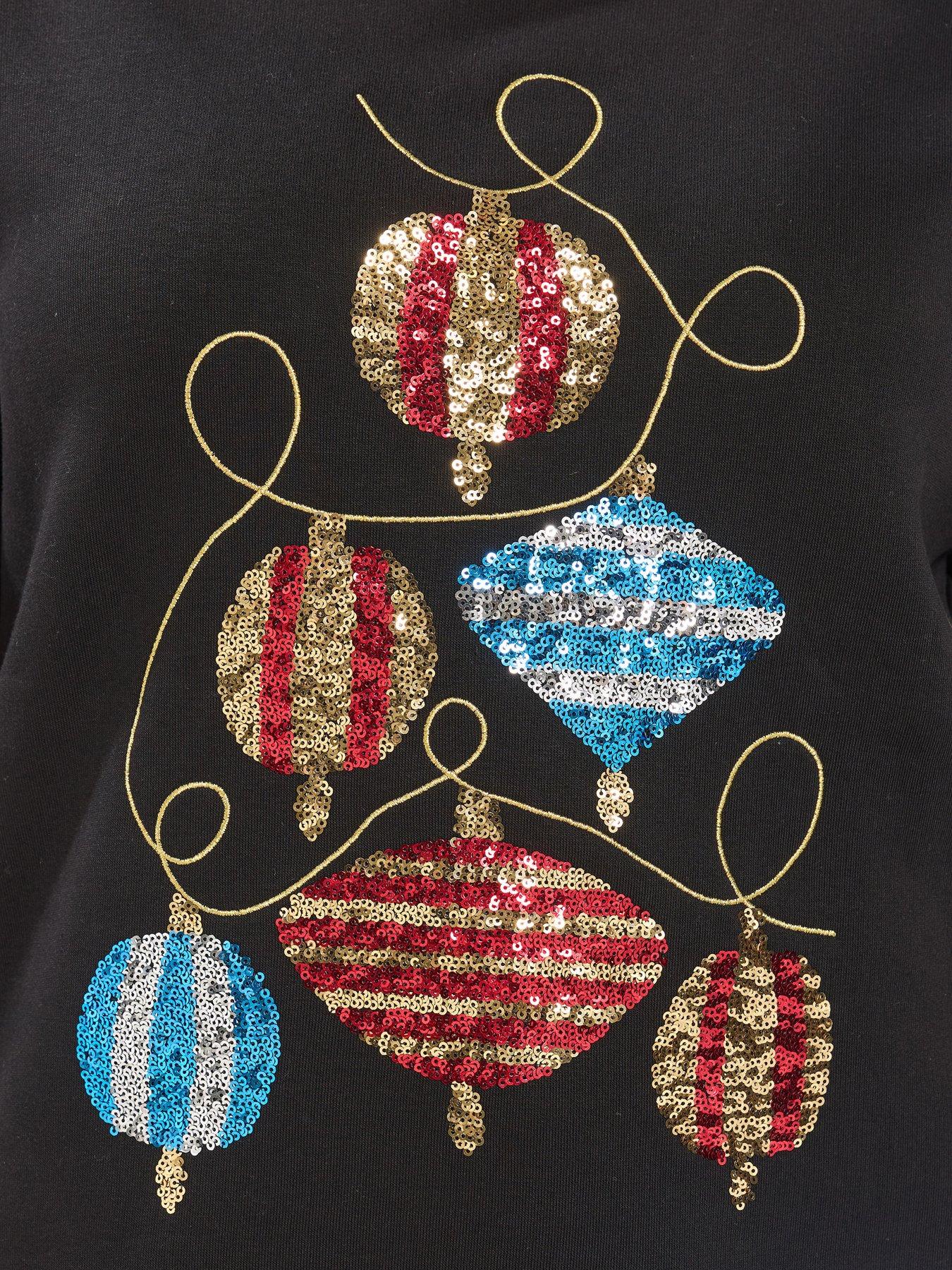 Image 4 of 4 of Yours Womens Curve Sequin Christmas Bauble Soft-Touch Jumper - Black