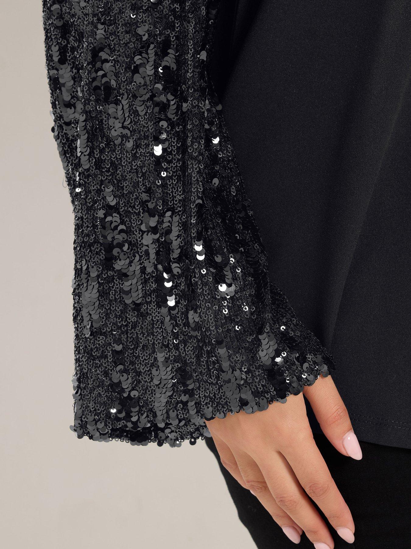 Image 4 of 4 of Yours Womens Curve Sequin Sleeve Swing Top - Black