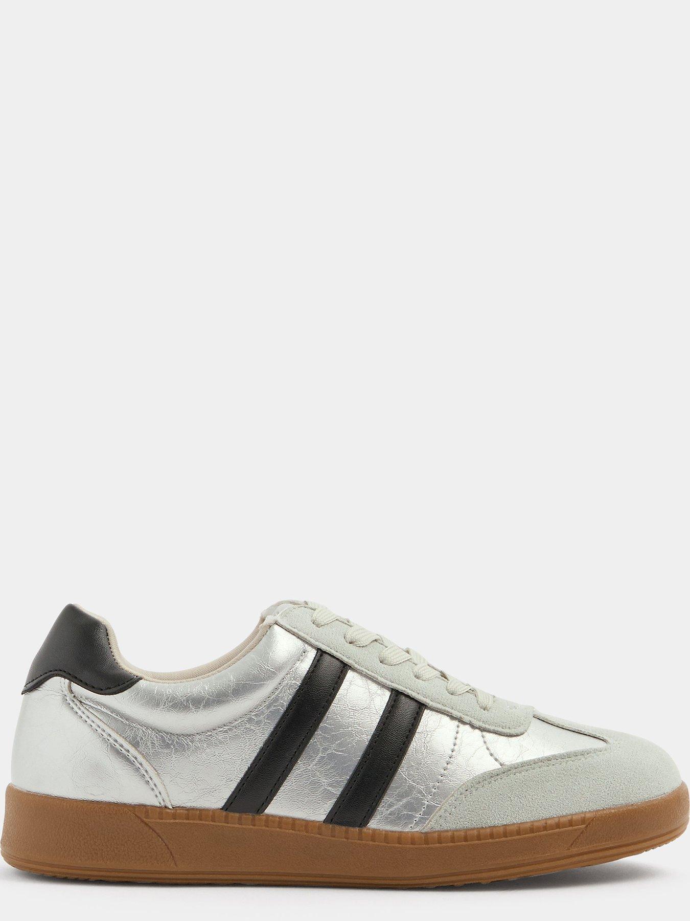 Image 4 of 4 of Yours Womens Wide Fit Lace Up Metallic Trainers - Grey