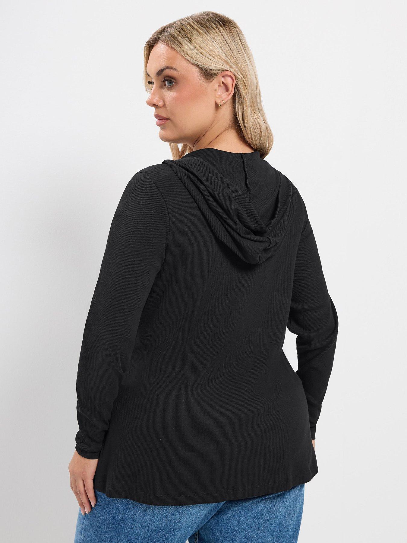Image 2 of 4 of Yours Womens Curve Full-Zip Hooded Longline Top - Black
