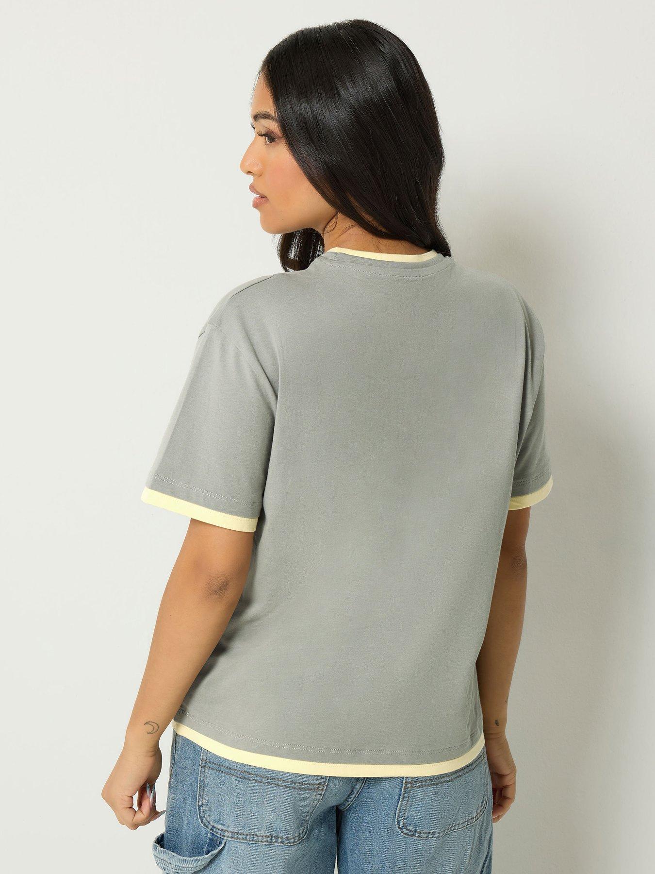 Image 2 of 4 of PixieGirl Womens Petite Contrast Trim Short Sleeve T-Shirt - Grey