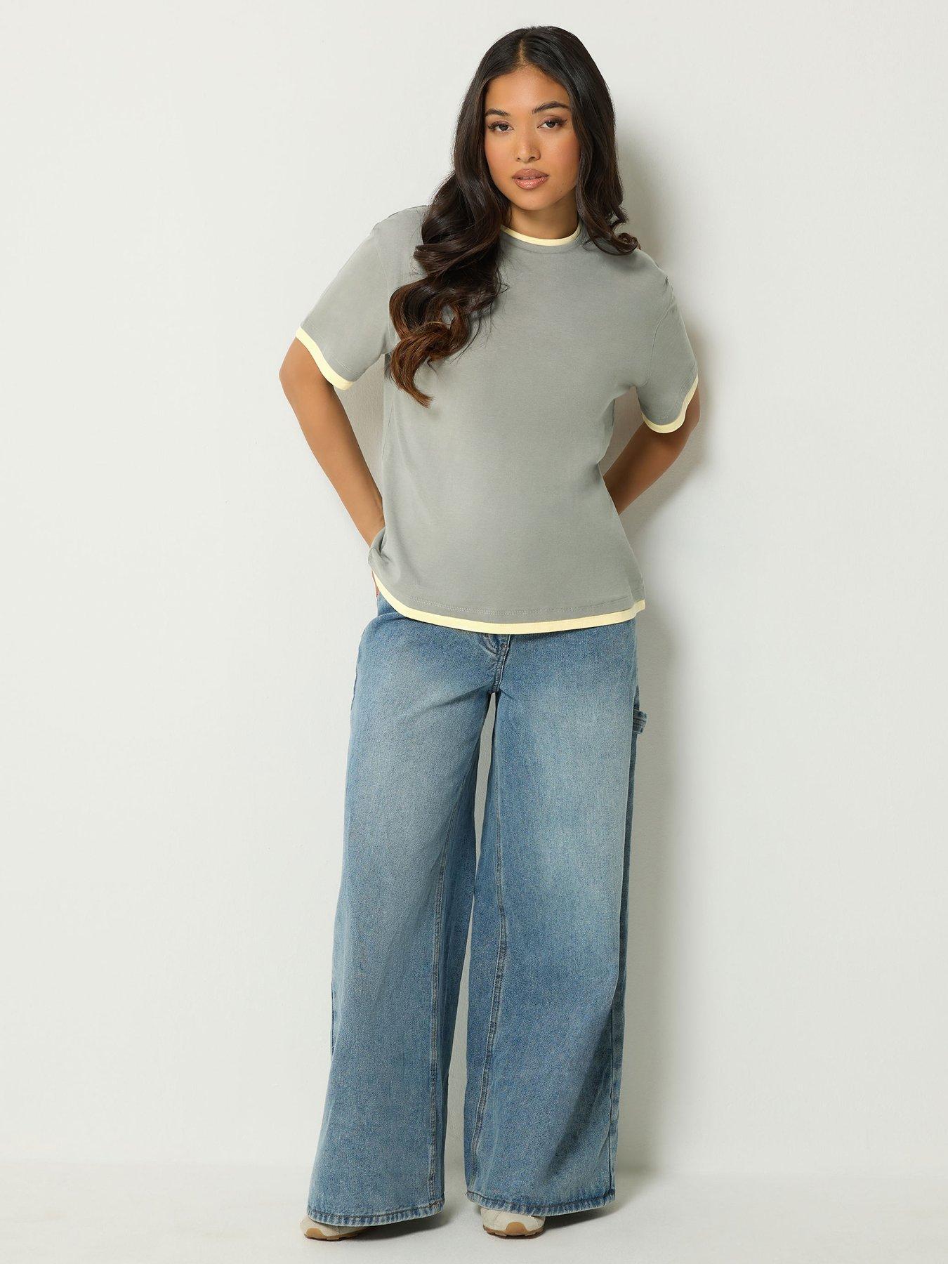 Image 3 of 4 of PixieGirl Womens Petite Contrast Trim Short Sleeve T-Shirt - Grey