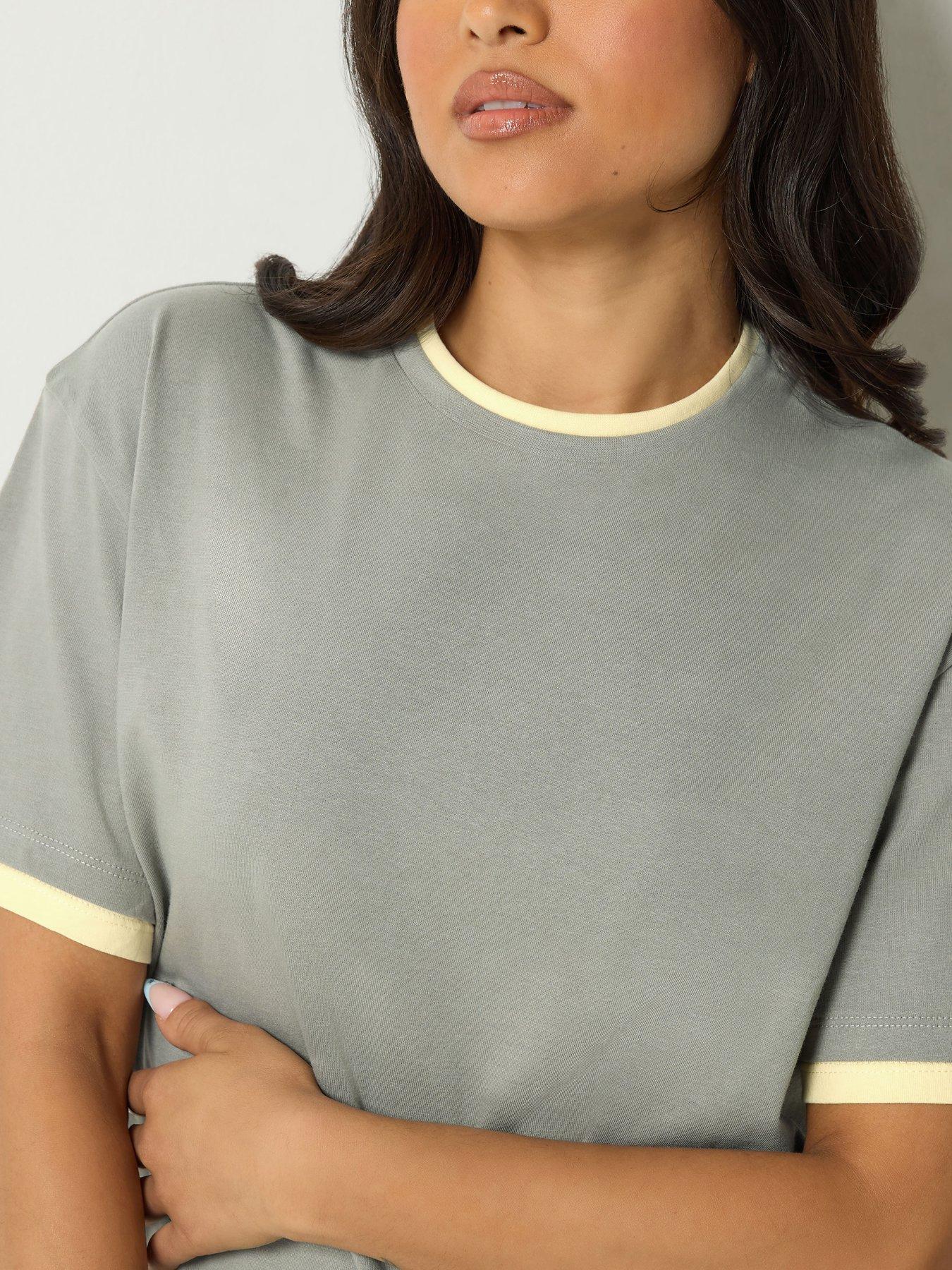 Image 4 of 4 of PixieGirl Womens Petite Contrast Trim Short Sleeve T-Shirt - Grey