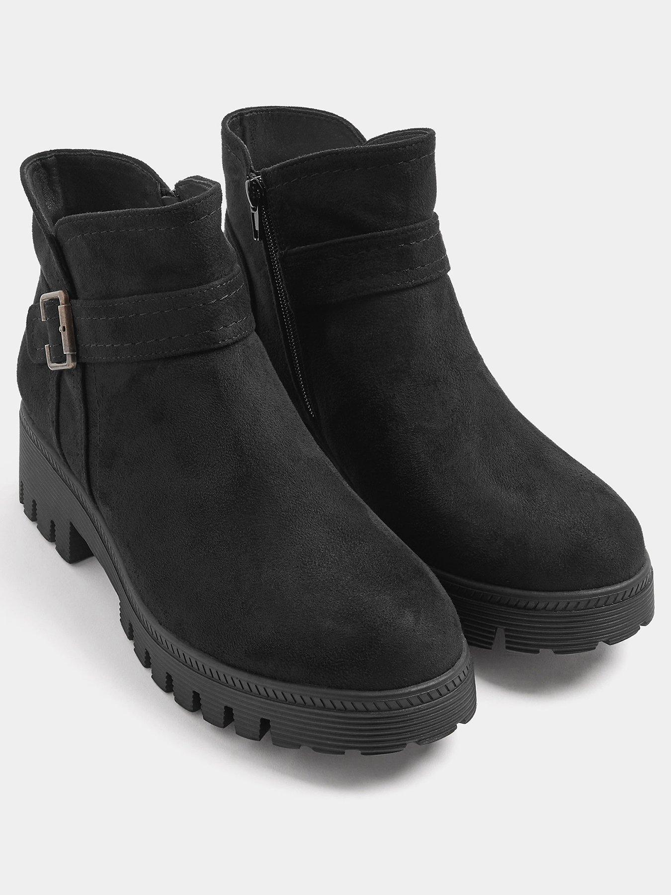 Image 2 of 4 of Yours Womens Wide Fit Buckle Low Wedge Boots - Black