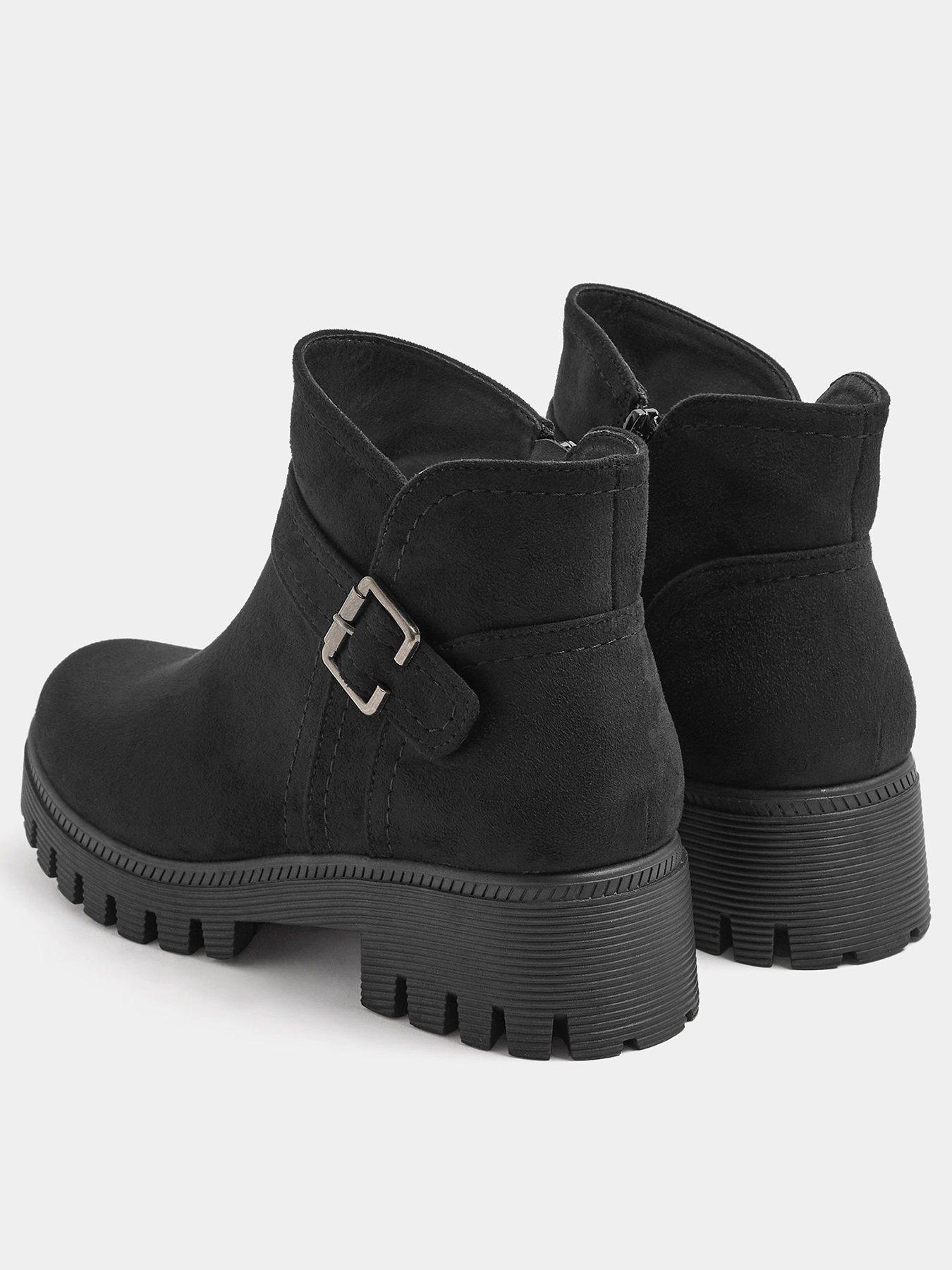 Image 3 of 4 of Yours Womens Wide Fit Buckle Low Wedge Boots - Black