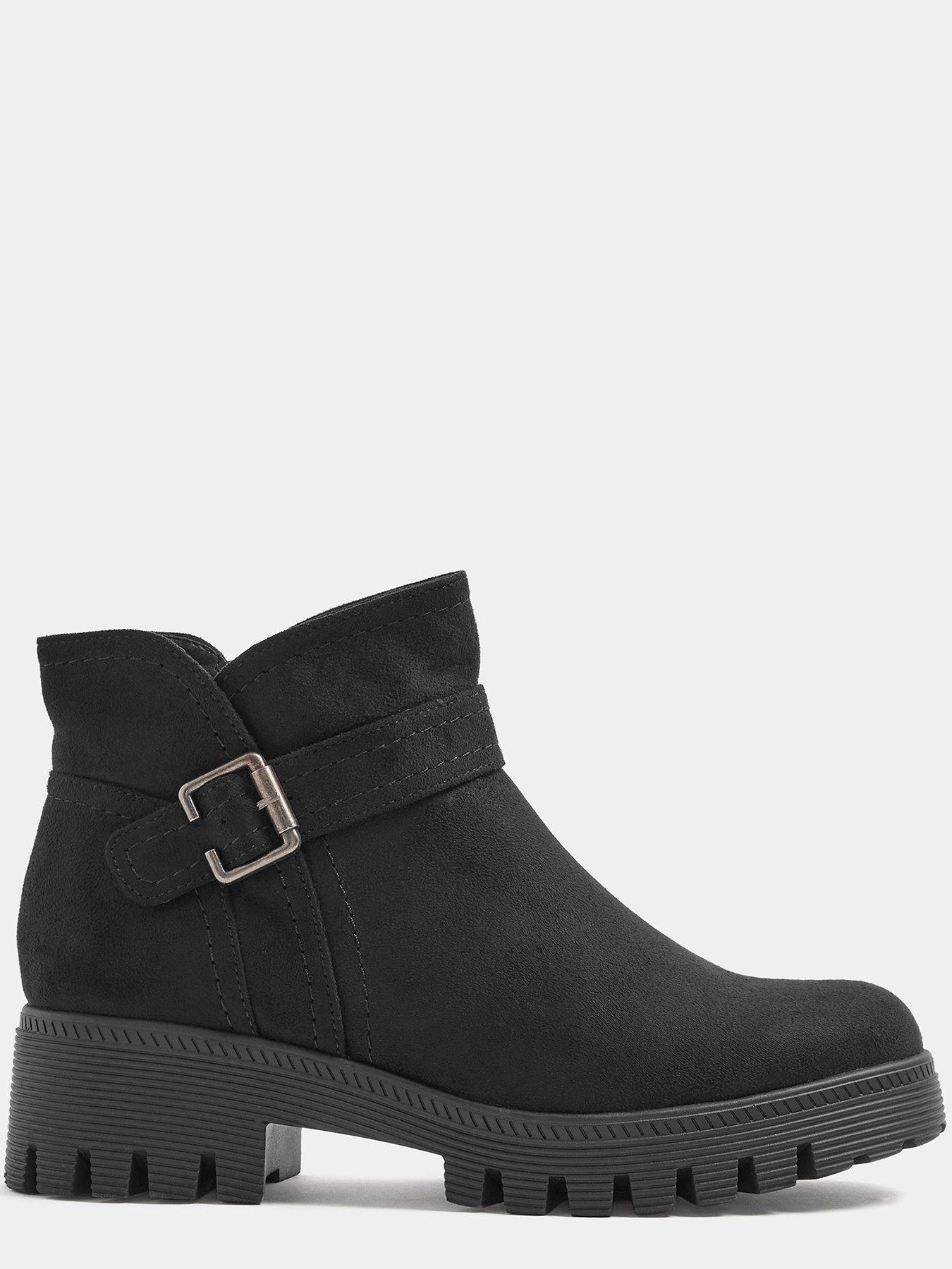 Image 4 of 4 of Yours Womens Wide Fit Buckle Low Wedge Boots - Black