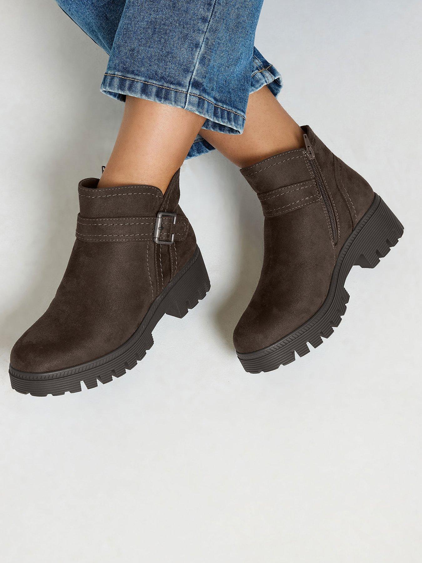 Image 1 of 4 of Yours Womens Wide Fit Buckle Detail Low Wedge Boots - Brown