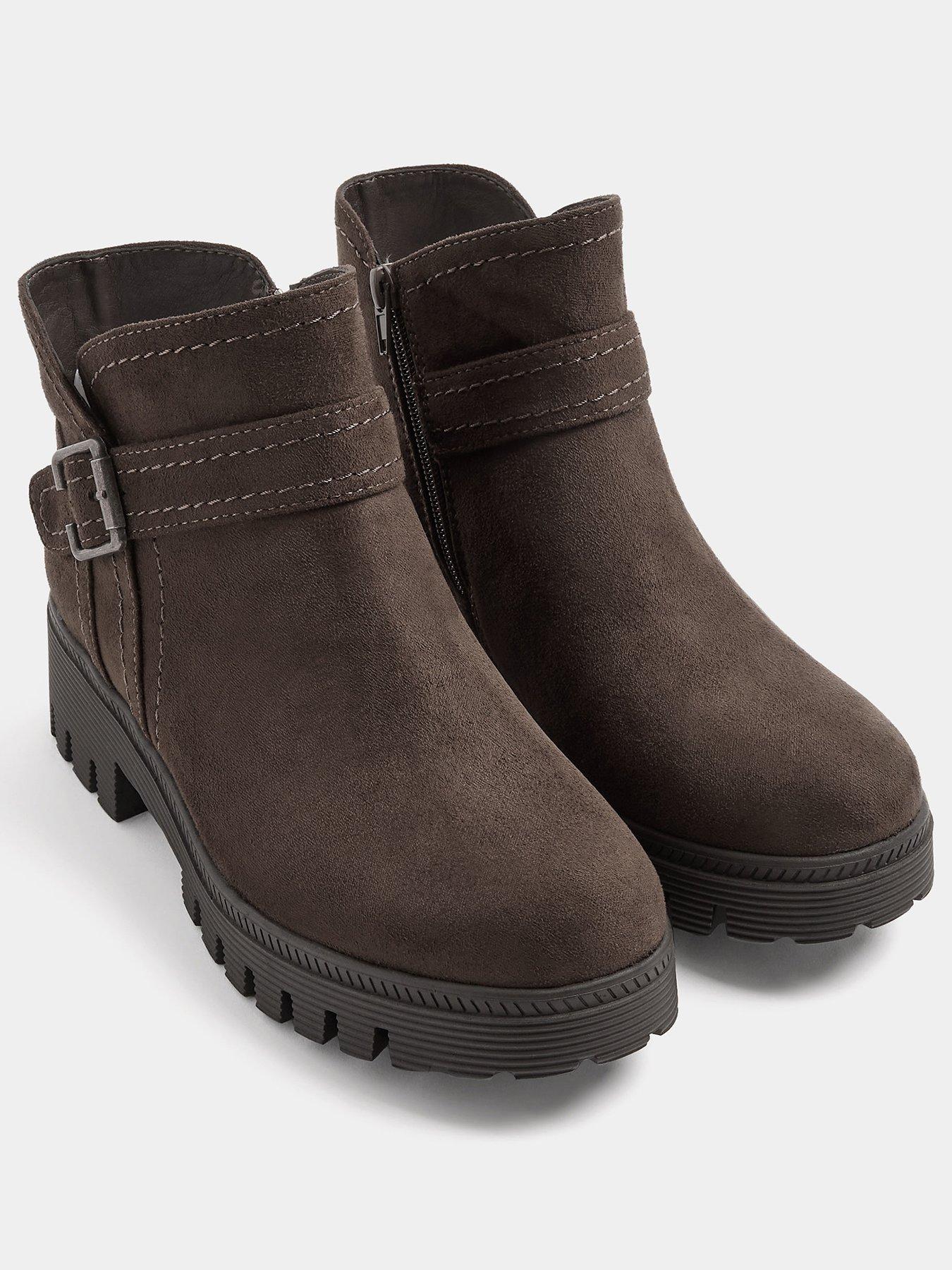 Image 2 of 4 of Yours Womens Wide Fit Buckle Detail Low Wedge Boots - Brown