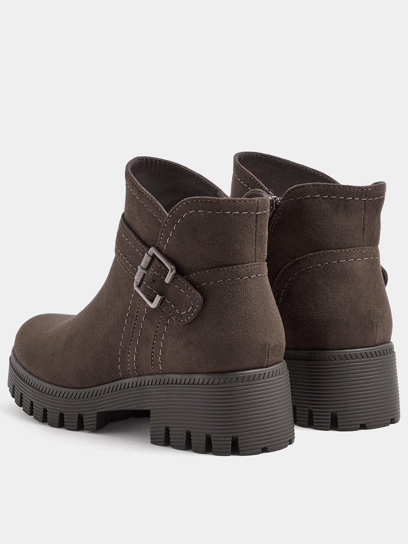 Image 3 of 4 of Yours Womens Wide Fit Buckle Detail Low Wedge Boots - Brown