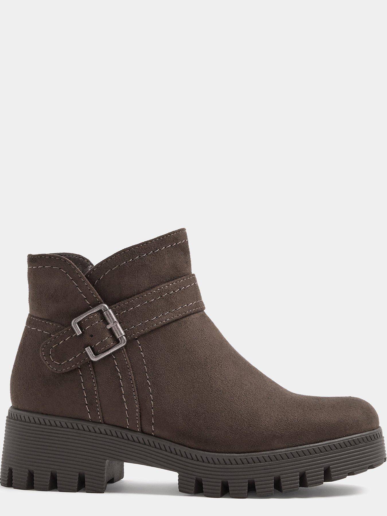 Image 4 of 4 of Yours Womens Wide Fit Buckle Detail Low Wedge Boots - Brown