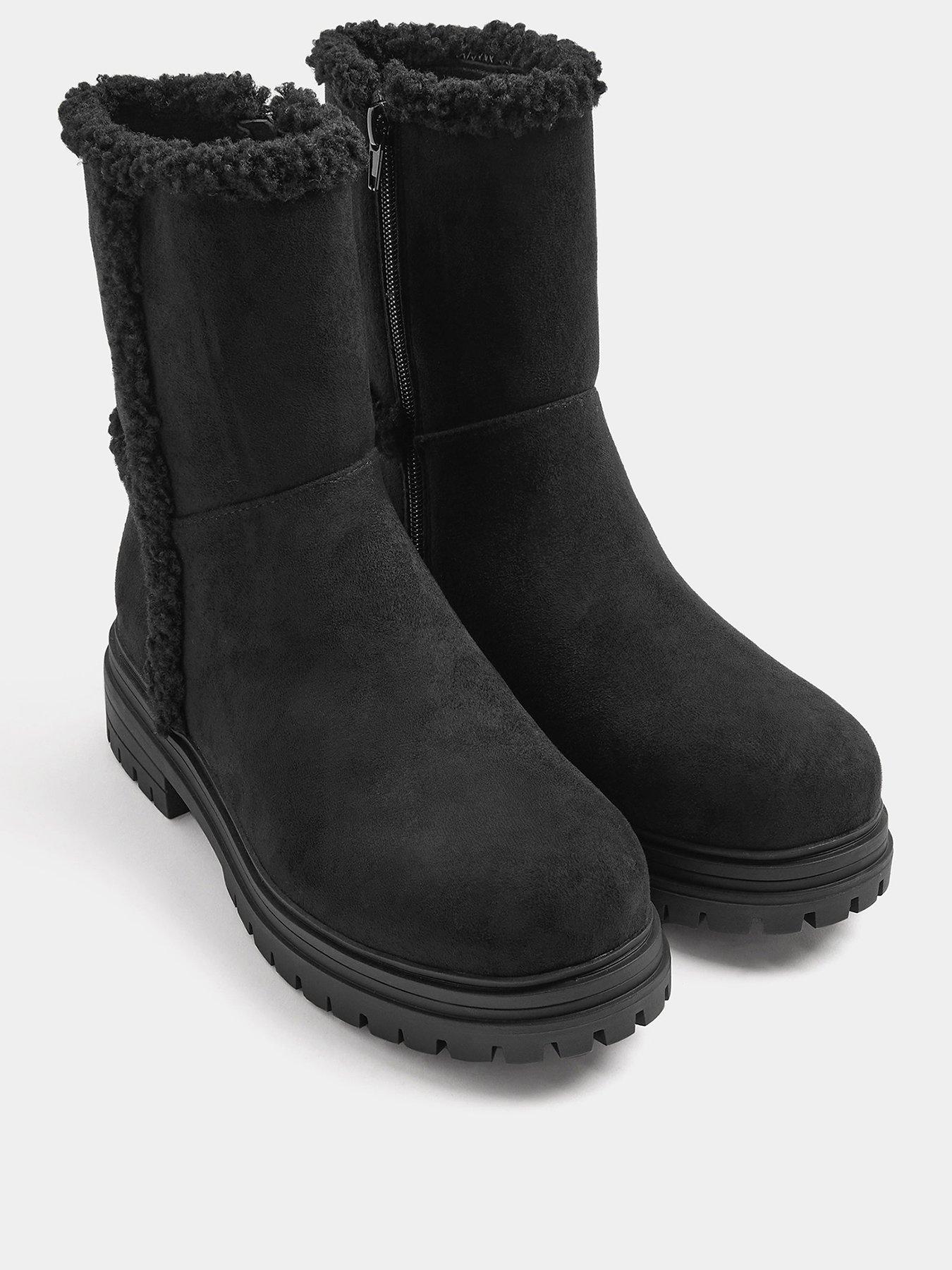 Image 2 of 4 of Yours Womens Extra Wide Fit Faux Fur Cleated Ankle Boots - Black