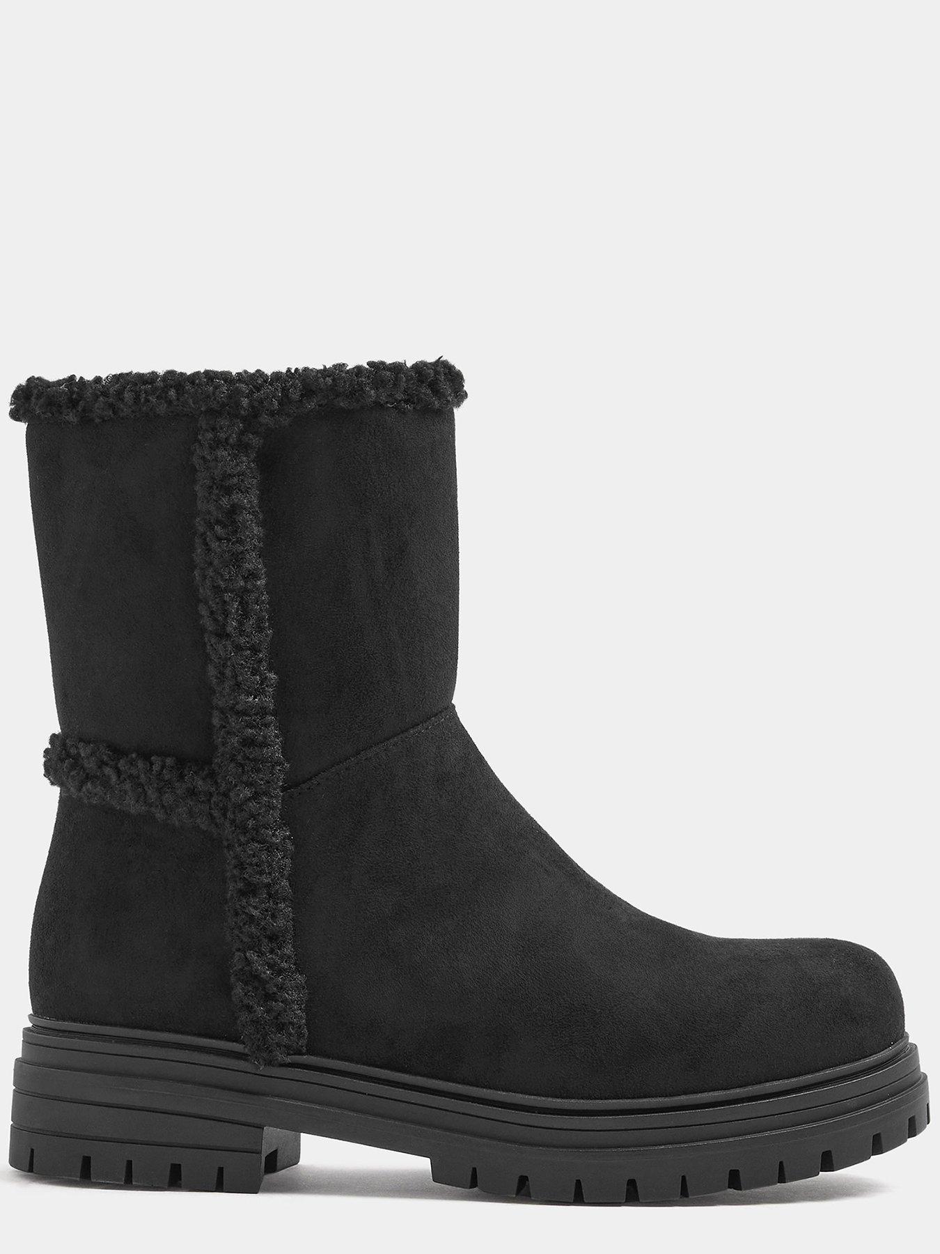 Image 4 of 4 of Yours Womens Extra Wide Fit Faux Fur Cleated Ankle Boots - Black