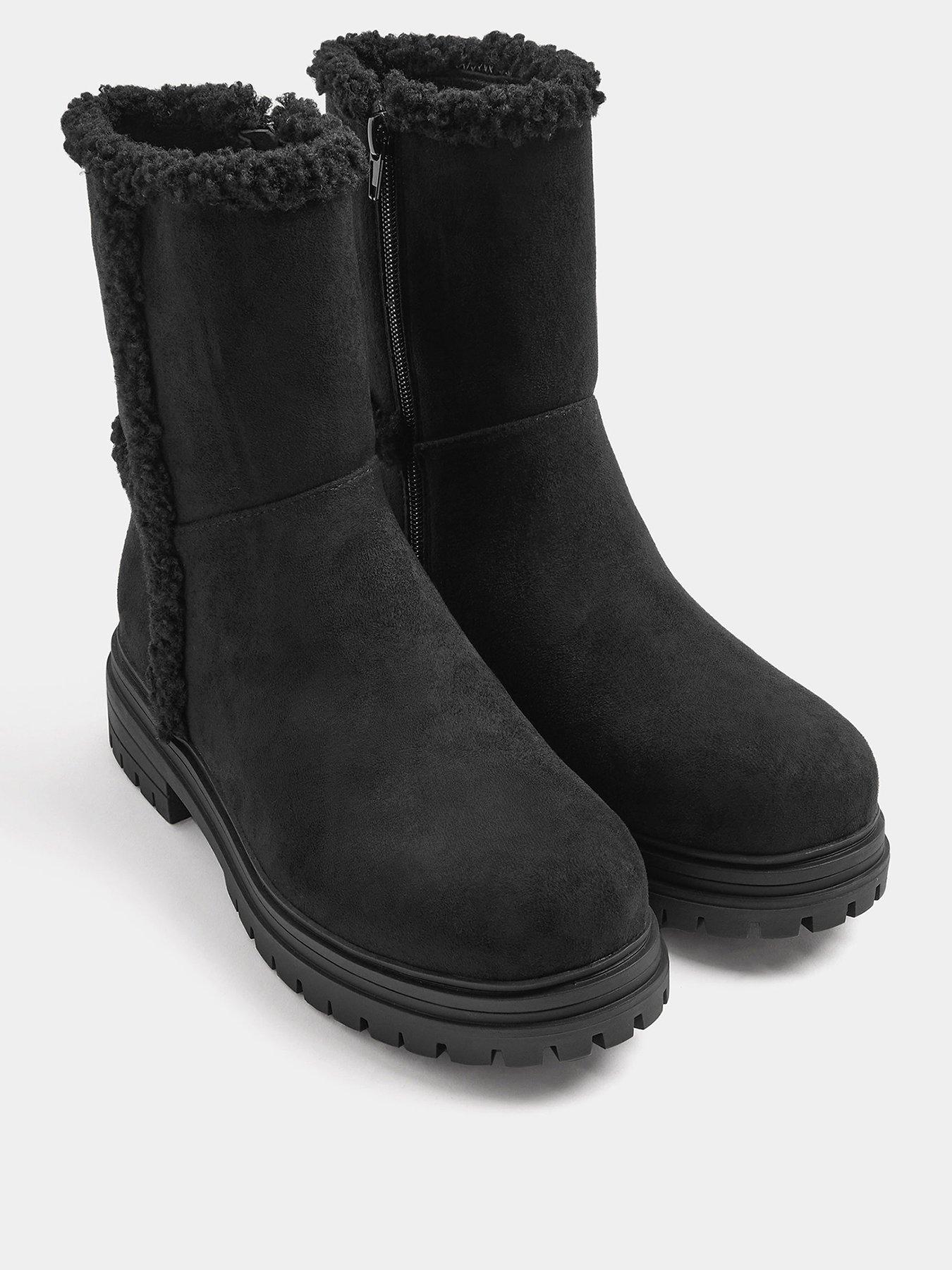 Image 2 of 4 of Yours Womens Wide Fit Faux Fur Cleated Ankle Boots - Black