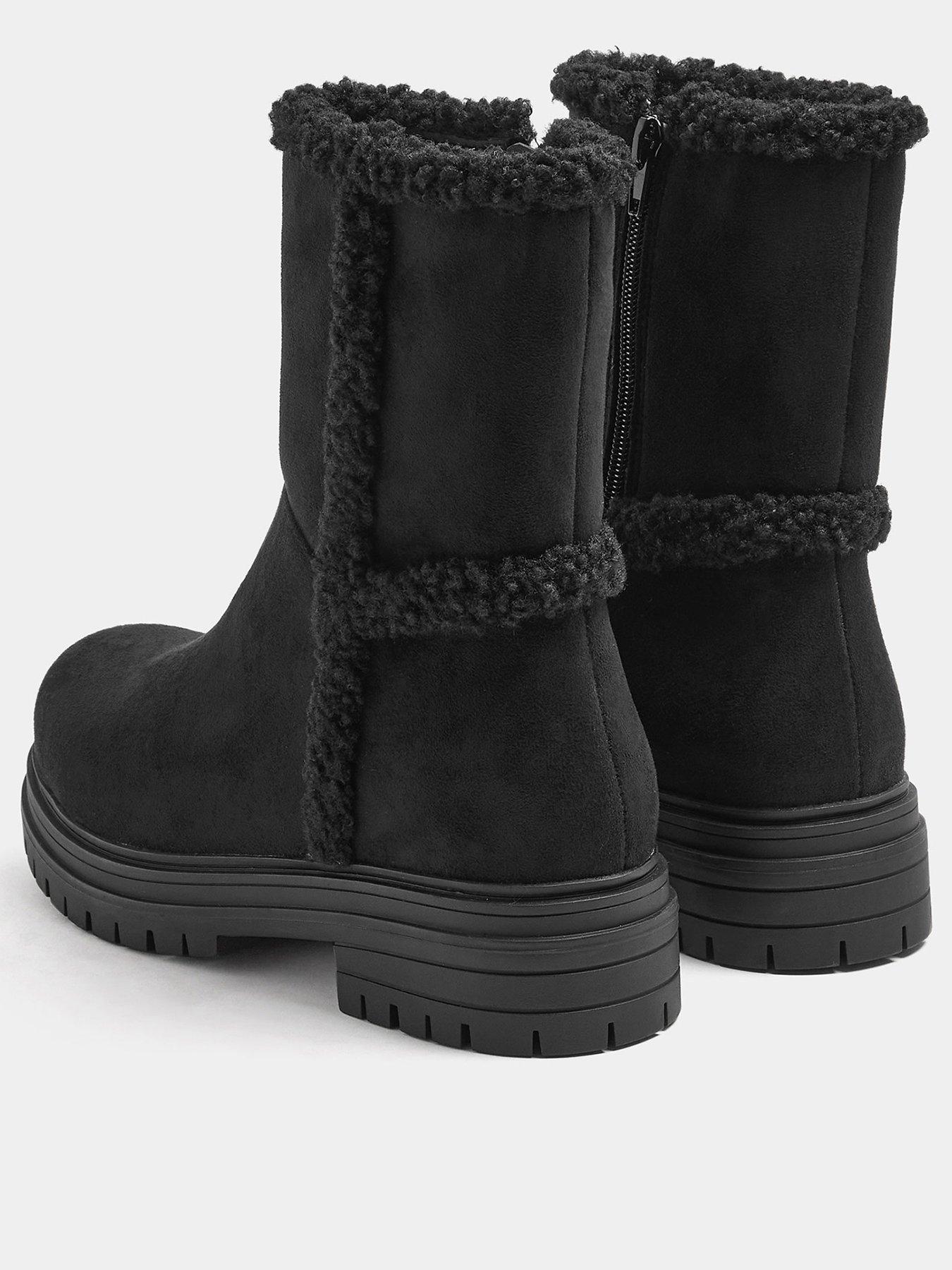 Image 3 of 4 of Yours Womens Wide Fit Faux Fur Cleated Ankle Boots - Black