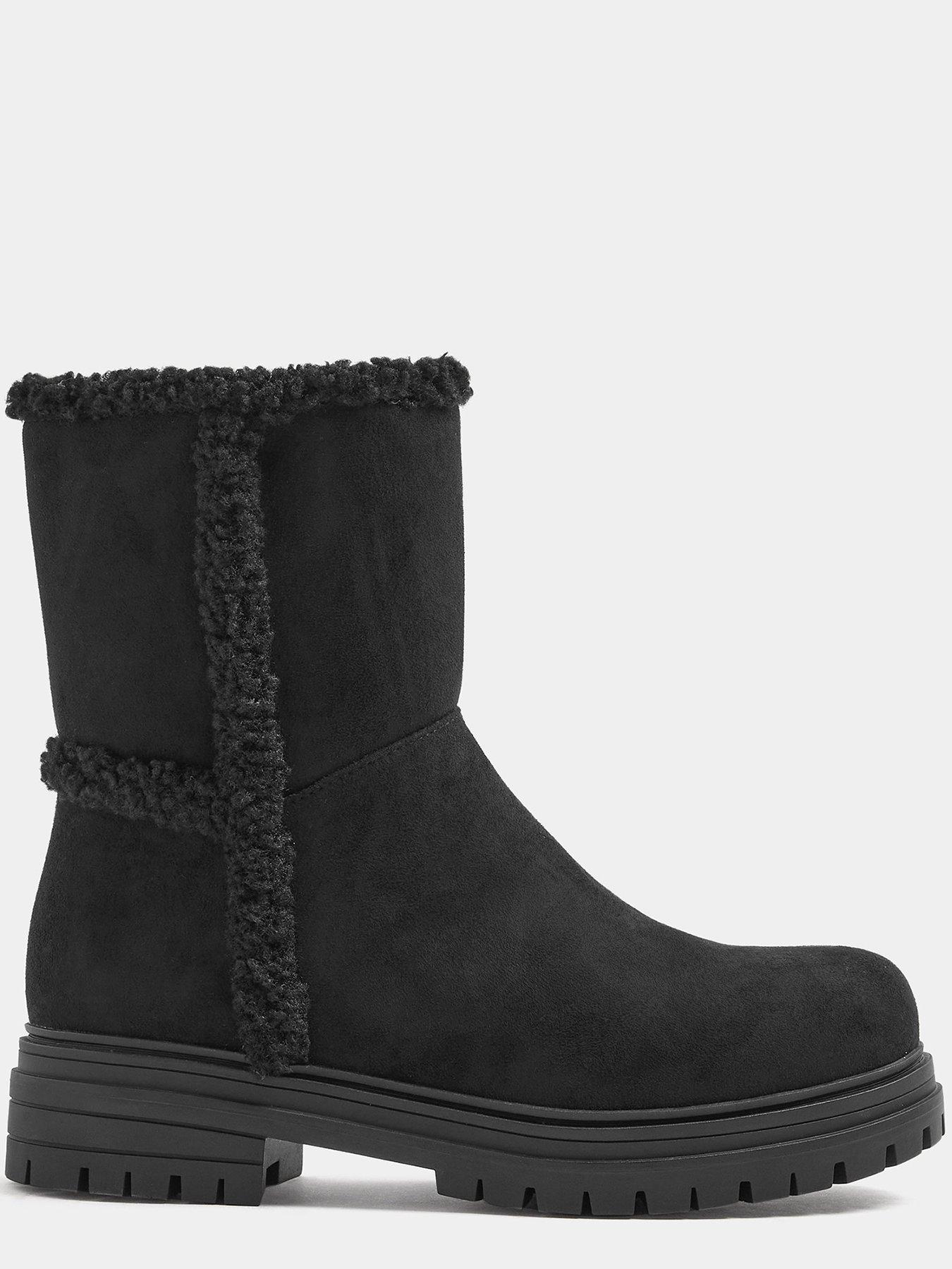 Image 4 of 4 of Yours Womens Wide Fit Faux Fur Cleated Ankle Boots - Black