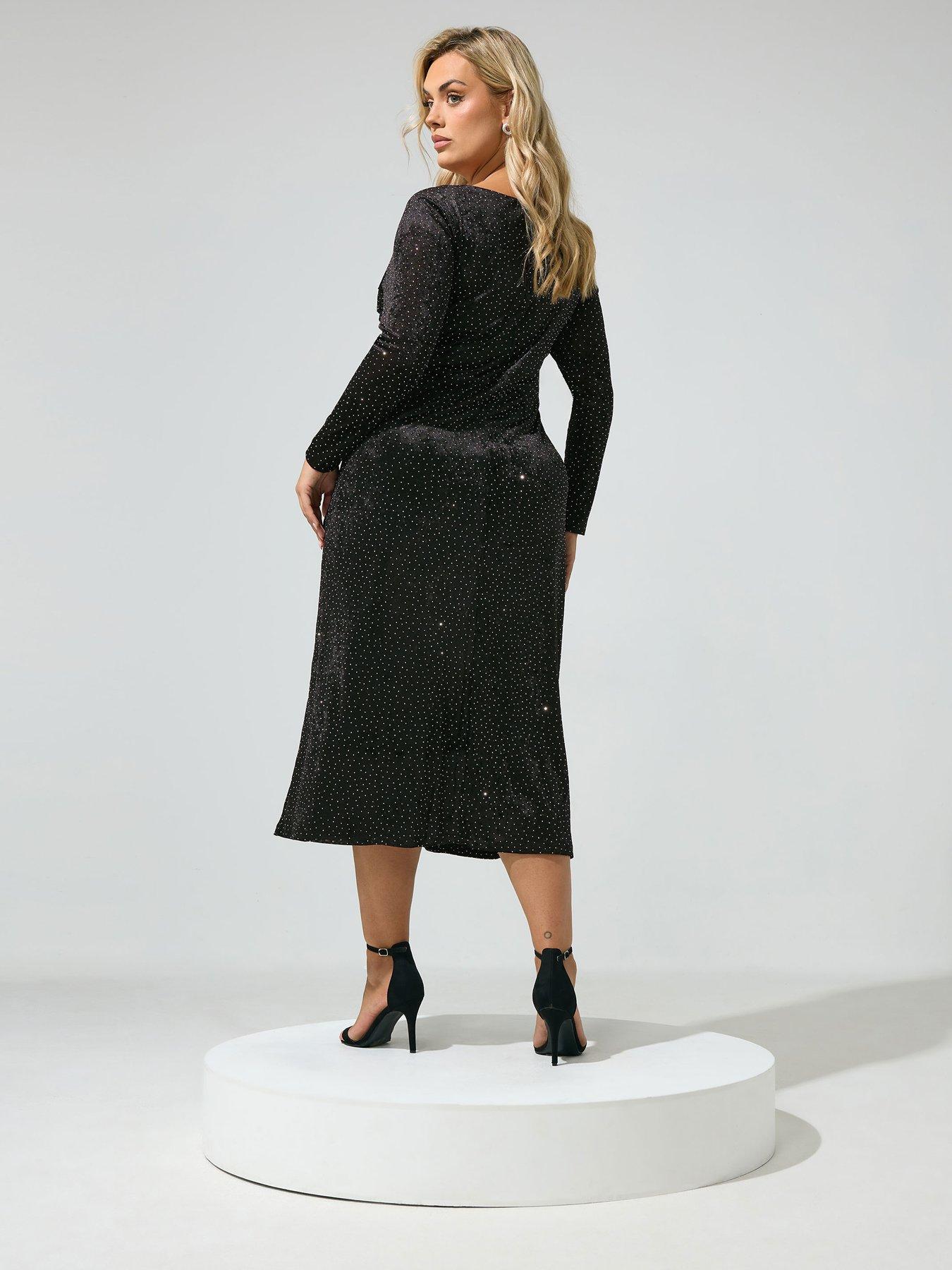 Image 2 of 4 of Yours Womens Curve Stud Velvet Gathered Front Maxi Dress - Black