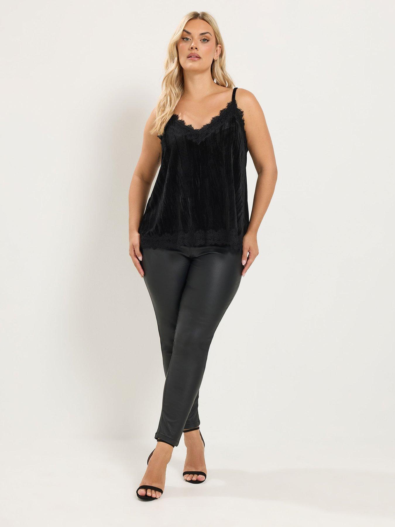 Image 3 of 4 of Yours Womens Curve Lace Velour Cami - Black