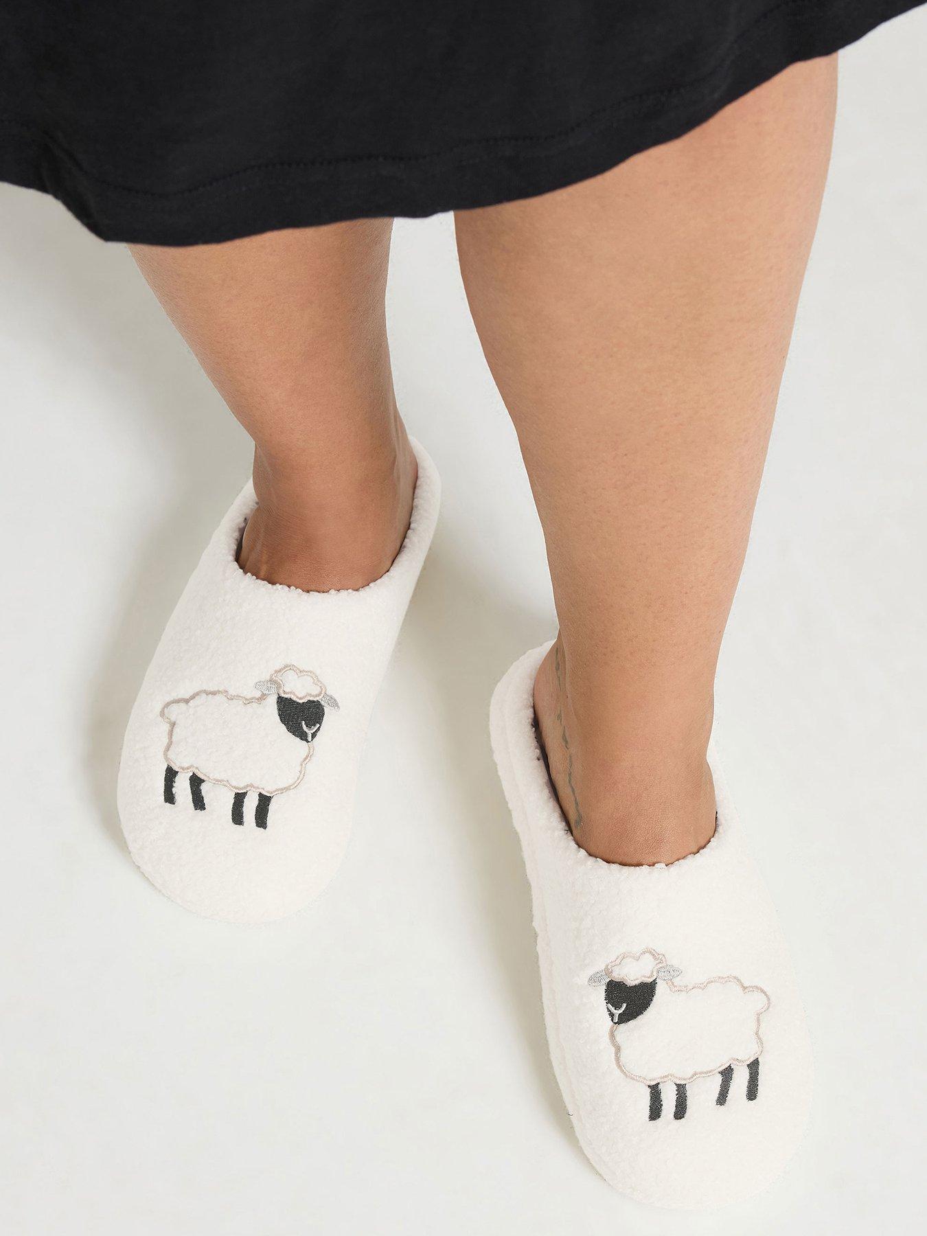 Image 1 of 4 of Yours Womens Borg Cushioned Slip-On Slippers - White