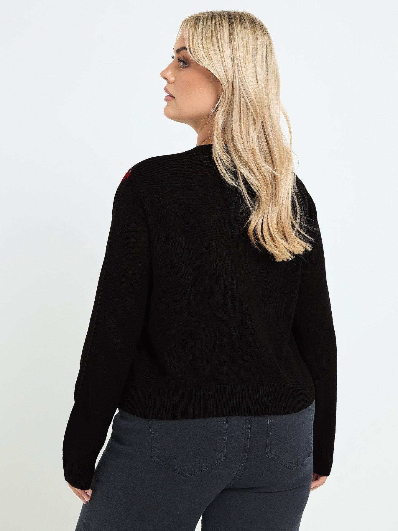 Image 2 of 4 of Yours Womens Curve Front Placement Rose Cardigan - Black