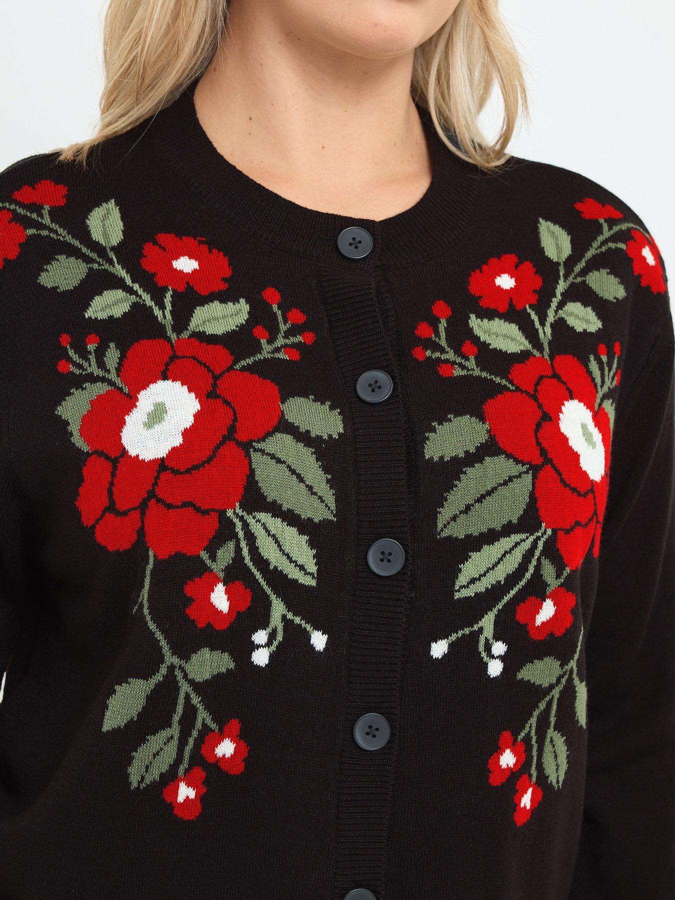 Image 4 of 4 of Yours Womens Curve Front Placement Rose Cardigan - Black