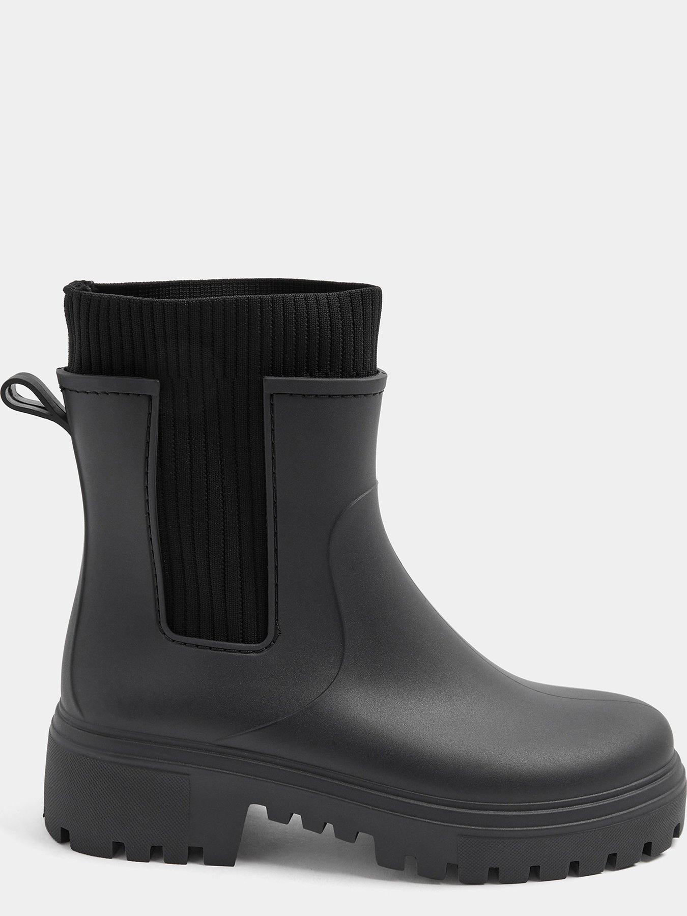 Image 4 of 4 of Yours Womens Ribbed Cuff Chunky Sole Wellington Boots - Black