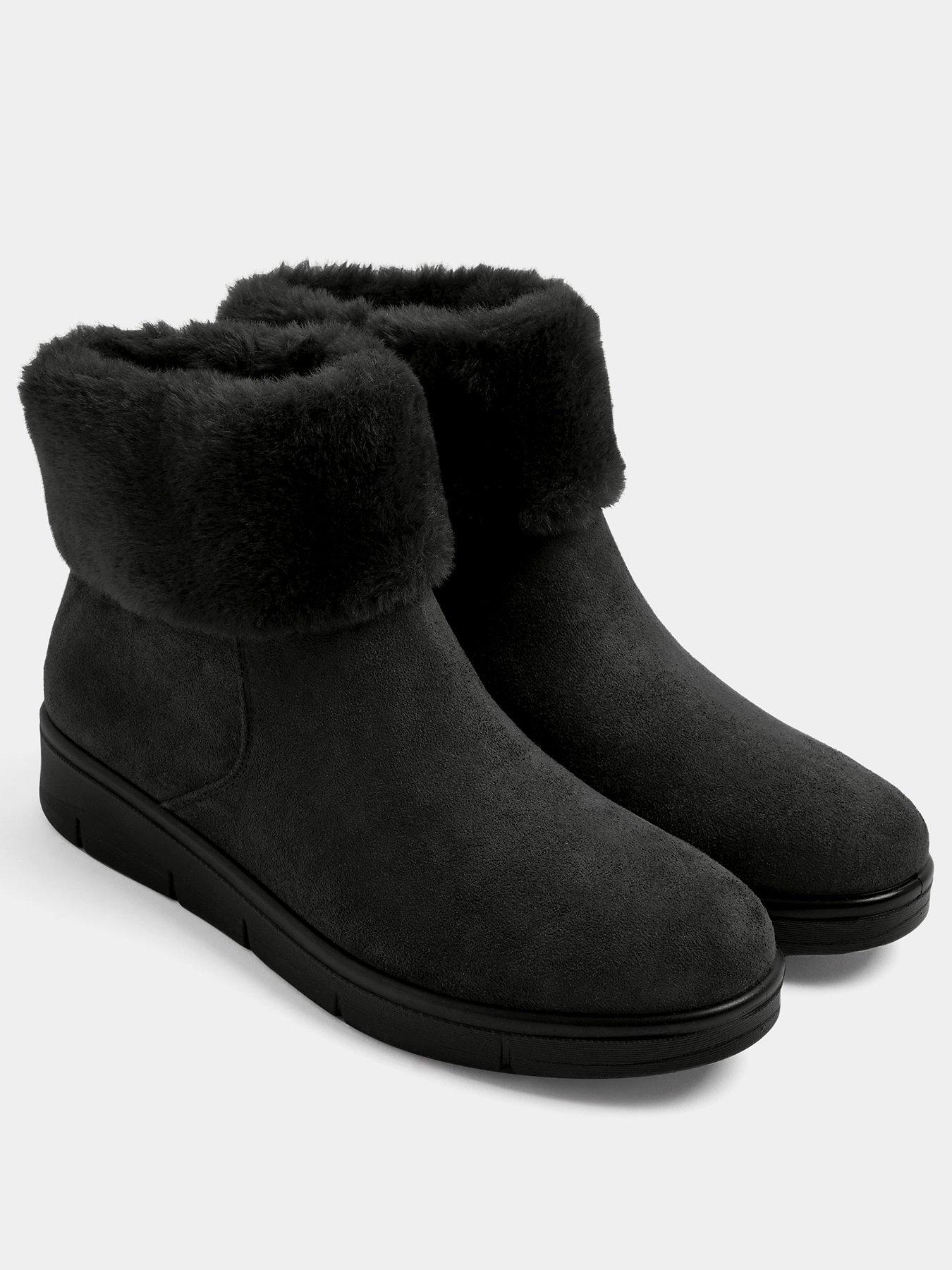 Image 2 of 4 of Yours Womens Wide Fit Low Wedge Faux Fur Ankle Boots - Black