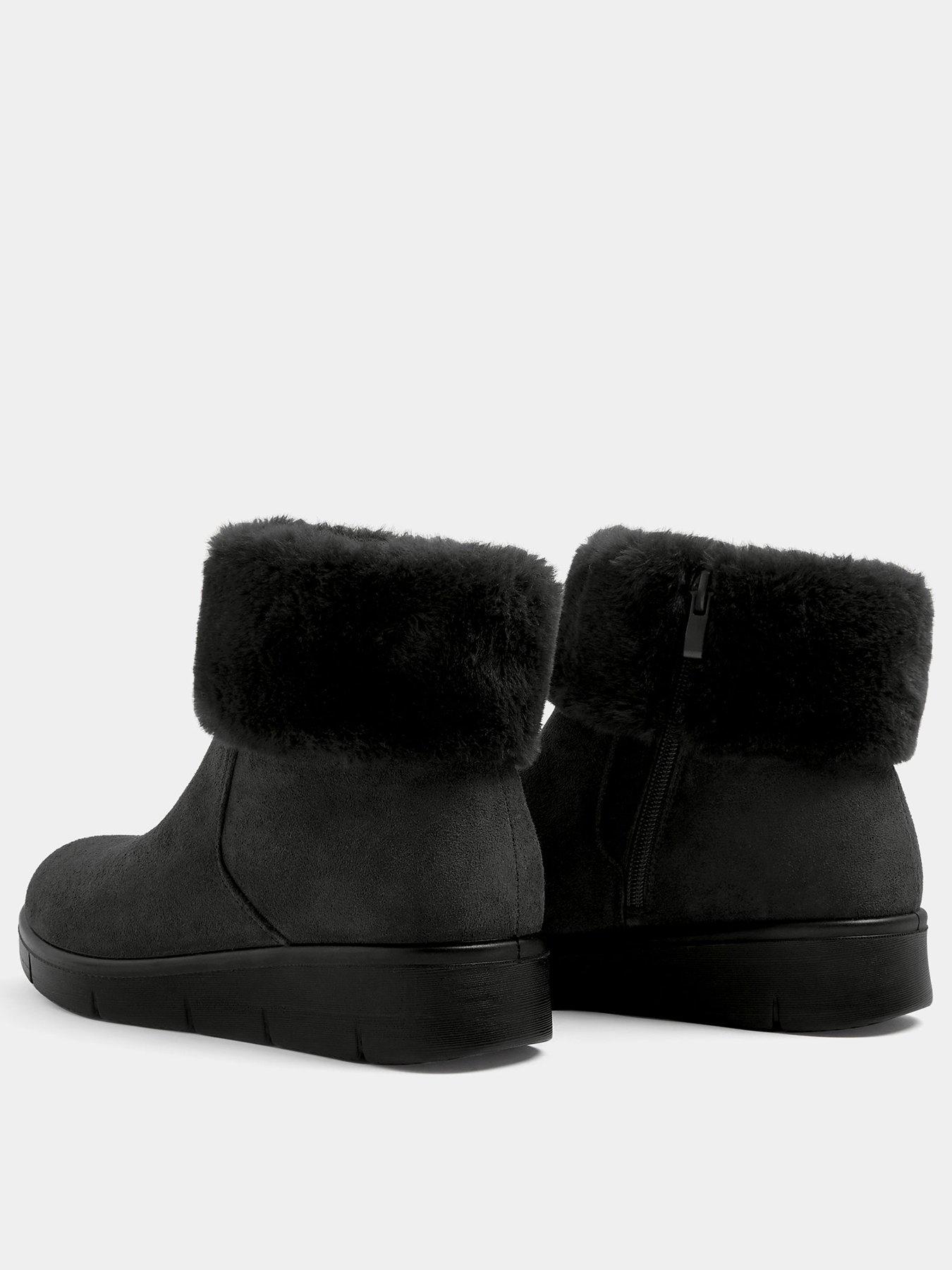 Image 3 of 4 of Yours Womens Wide Fit Low Wedge Faux Fur Ankle Boots - Black