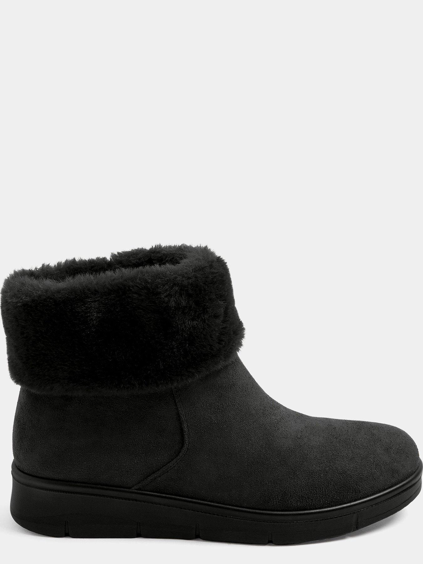 Image 4 of 4 of Yours Womens Wide Fit Low Wedge Faux Fur Ankle Boots - Black