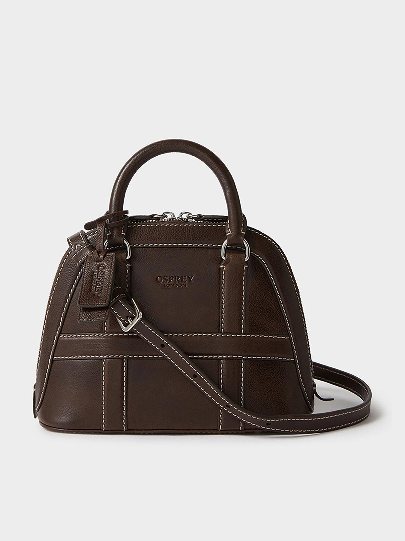 Image 1 of 7 of Osprey London Womens Small Leather Contrast Stitch Bug Bag - Chocolate