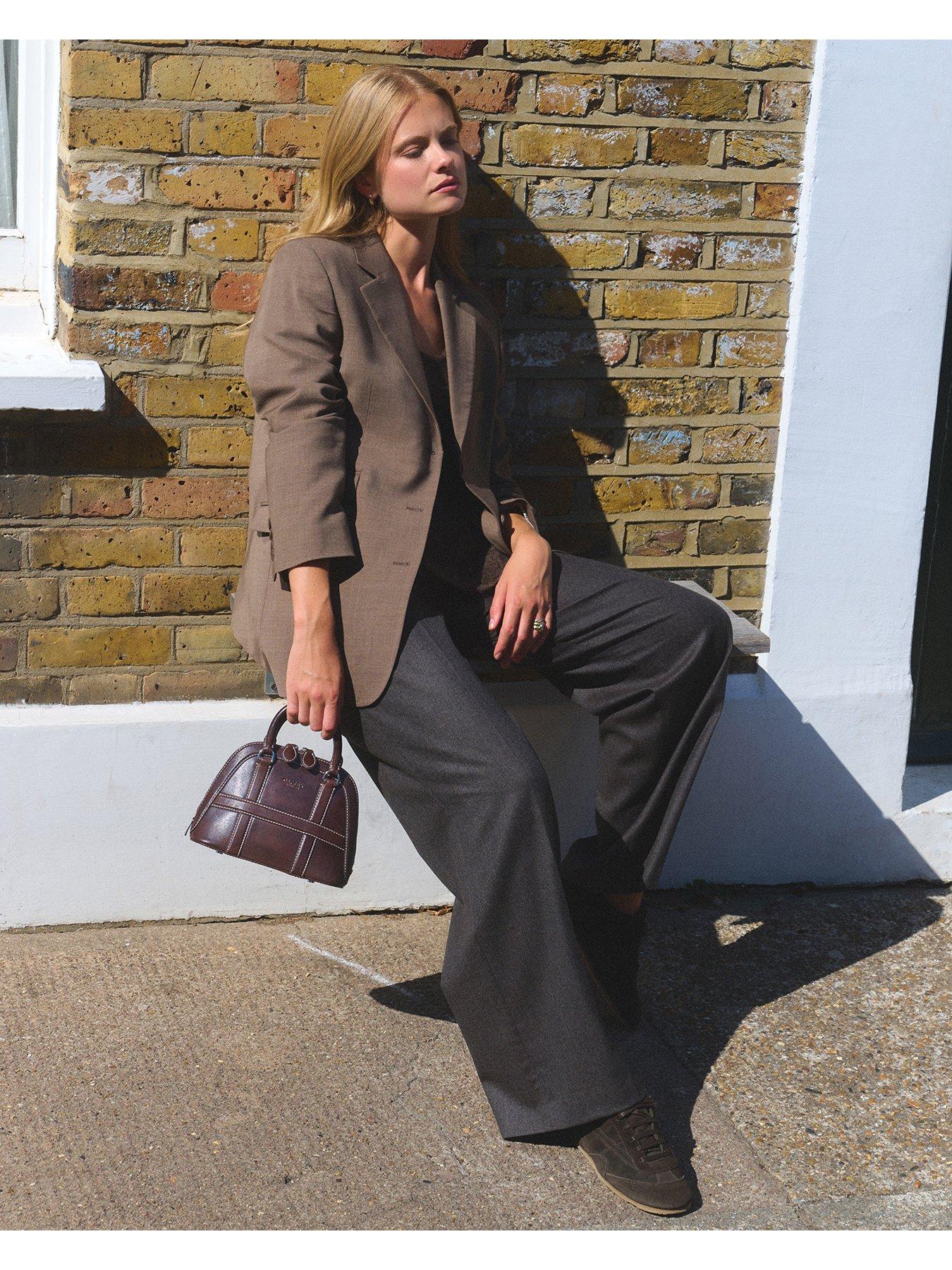 Image 2 of 7 of Osprey London Womens Small Leather Contrast Stitch Bug Bag - Chocolate