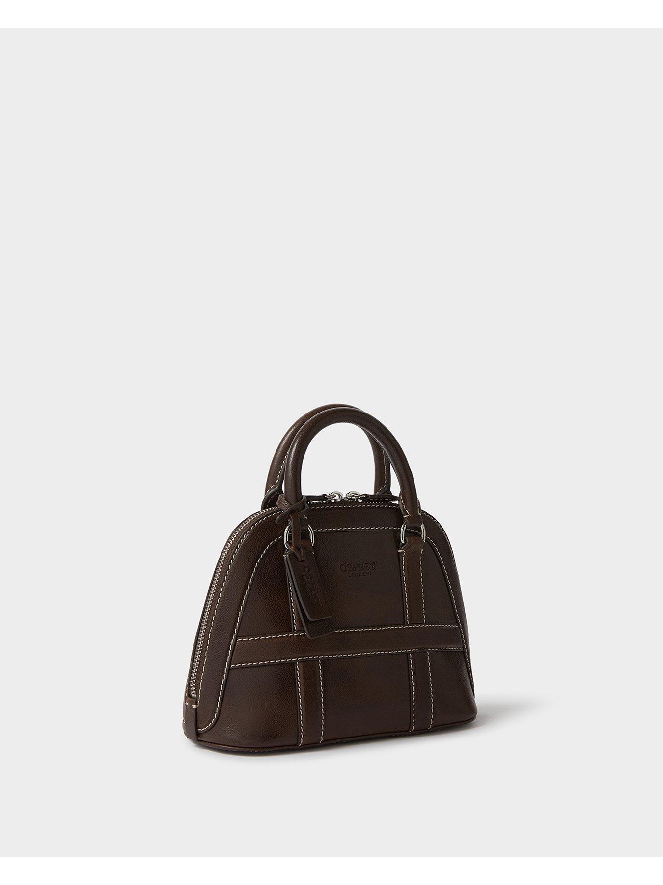 Image 3 of 7 of Osprey London Womens Small Leather Contrast Stitch Bug Bag - Chocolate