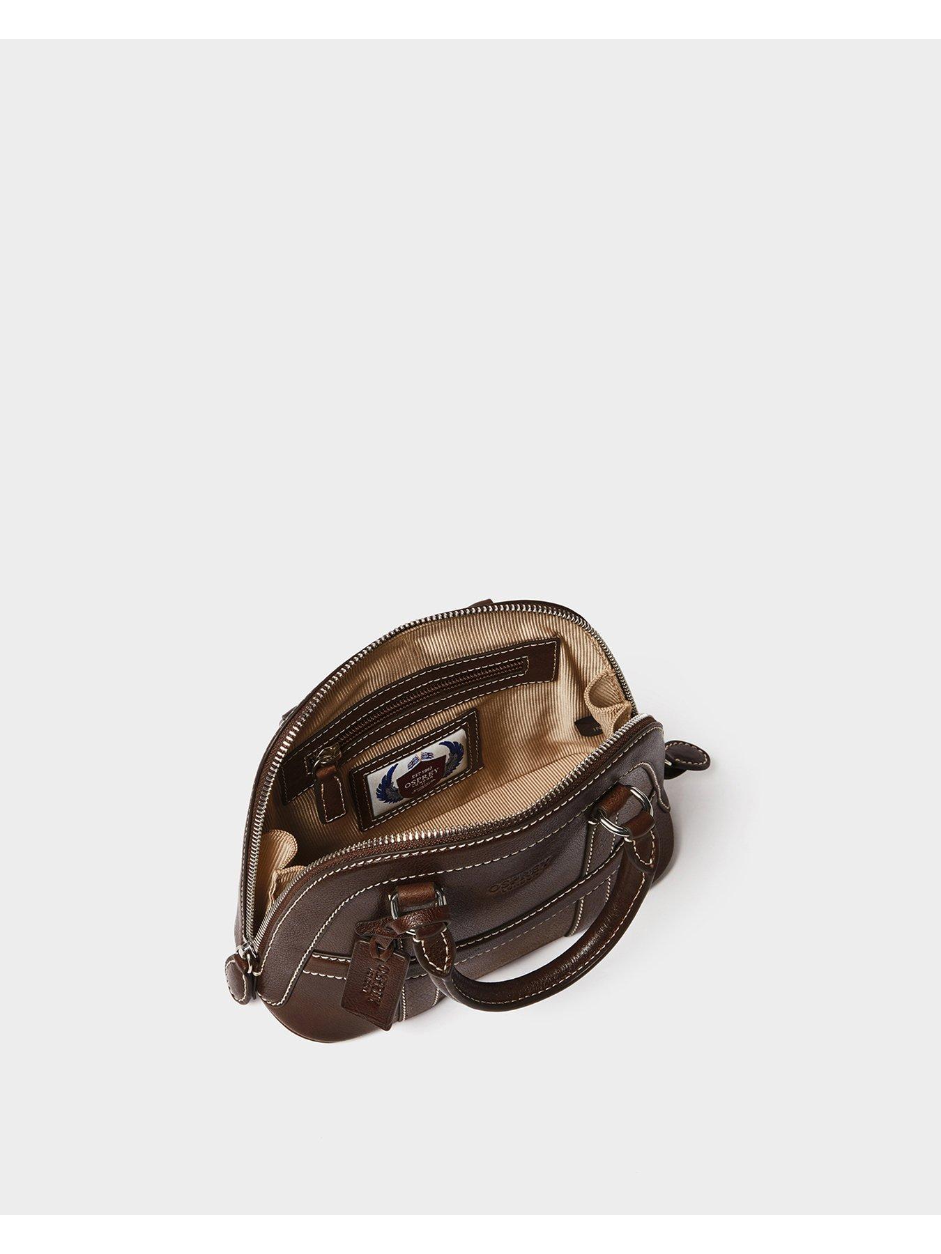 Image 6 of 7 of Osprey London Womens Small Leather Contrast Stitch Bug Bag - Chocolate