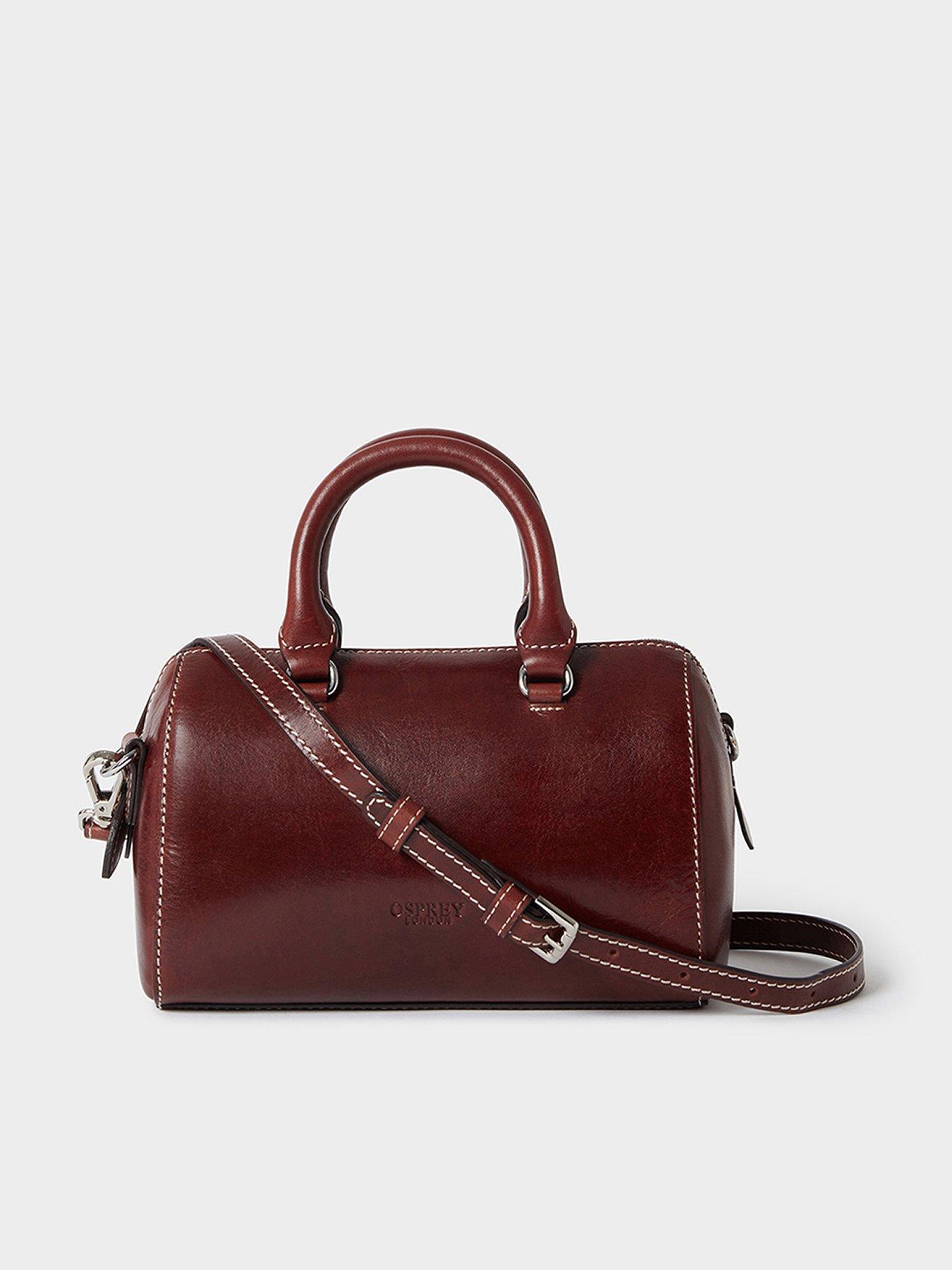 Image 1 of 6 of Osprey London The Madison Mini Leather Barrel Bag - Bitter Chocolate