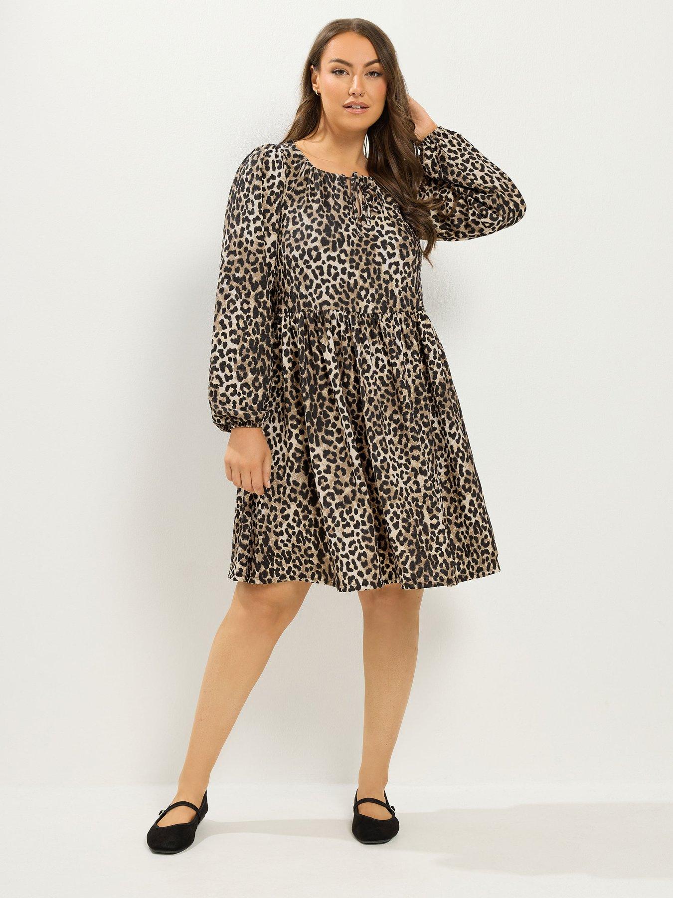 Image 3 of 4 of Yours Womens Curve Leopard Print Dress - Brown