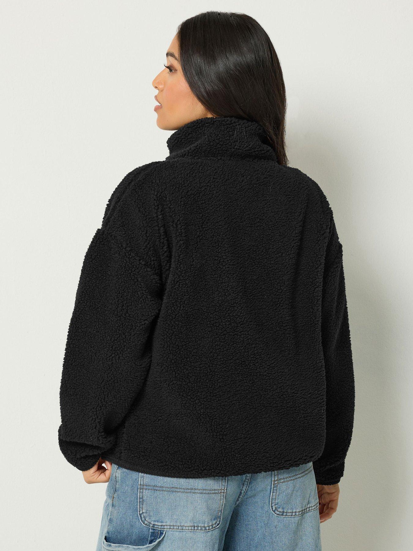 Image 2 of 4 of PixieGirl Womens Petite Zip-Through Borg Cord Pocket Fleece Jacket - Black