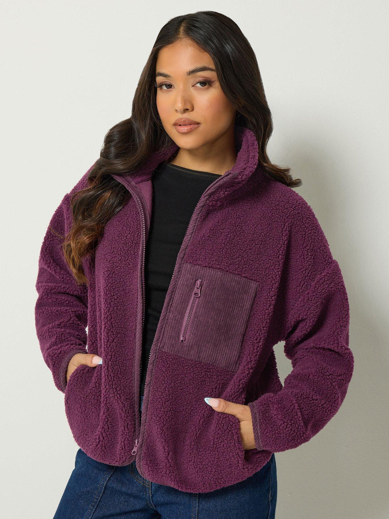 Image 1 of 4 of PixieGirl Womens Petite Zip-Through Borg Cord Pocket Fleece Jacket - Red