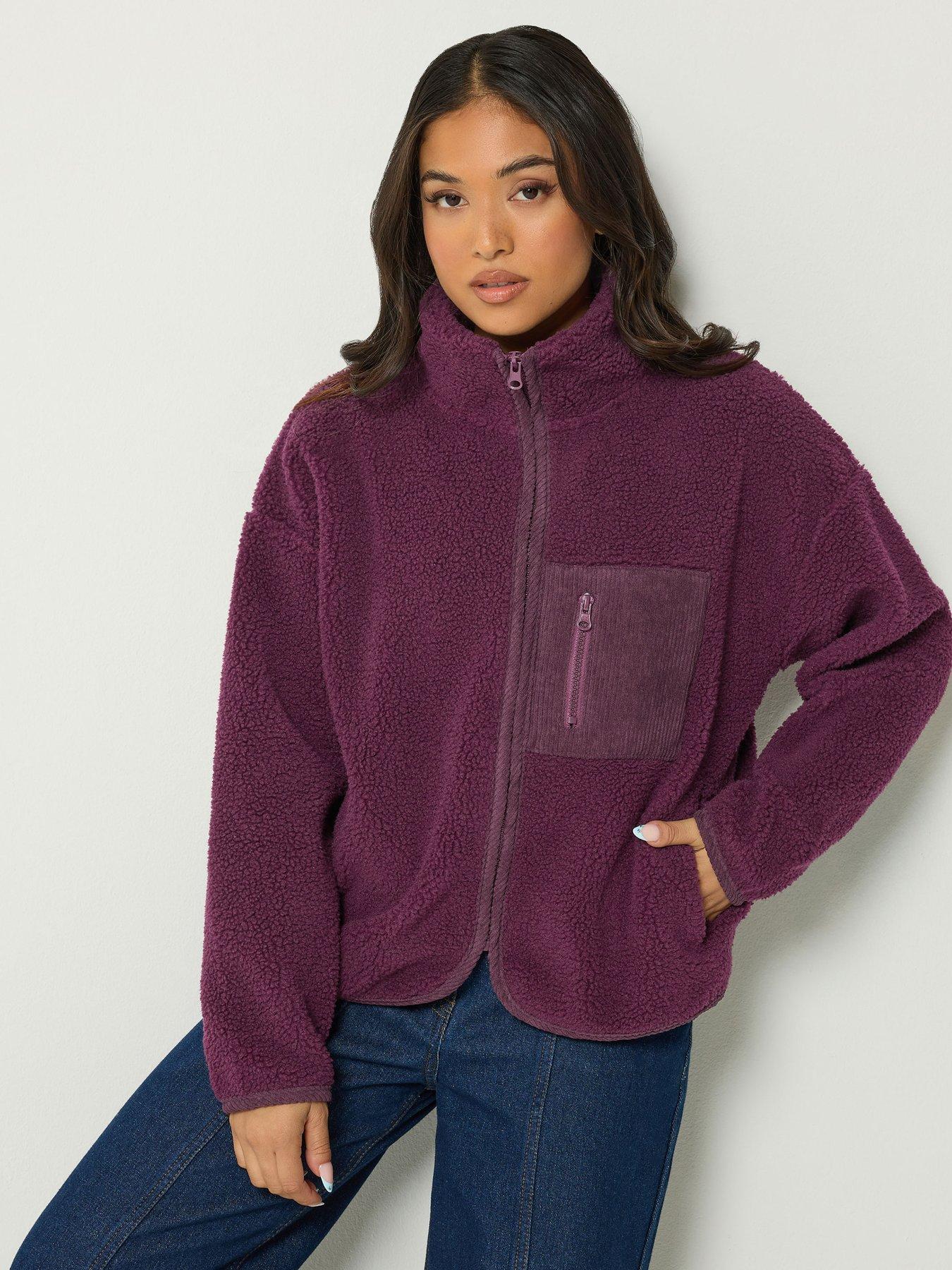 Image 4 of 4 of PixieGirl Womens Petite Zip-Through Borg Cord Pocket Fleece Jacket - Red