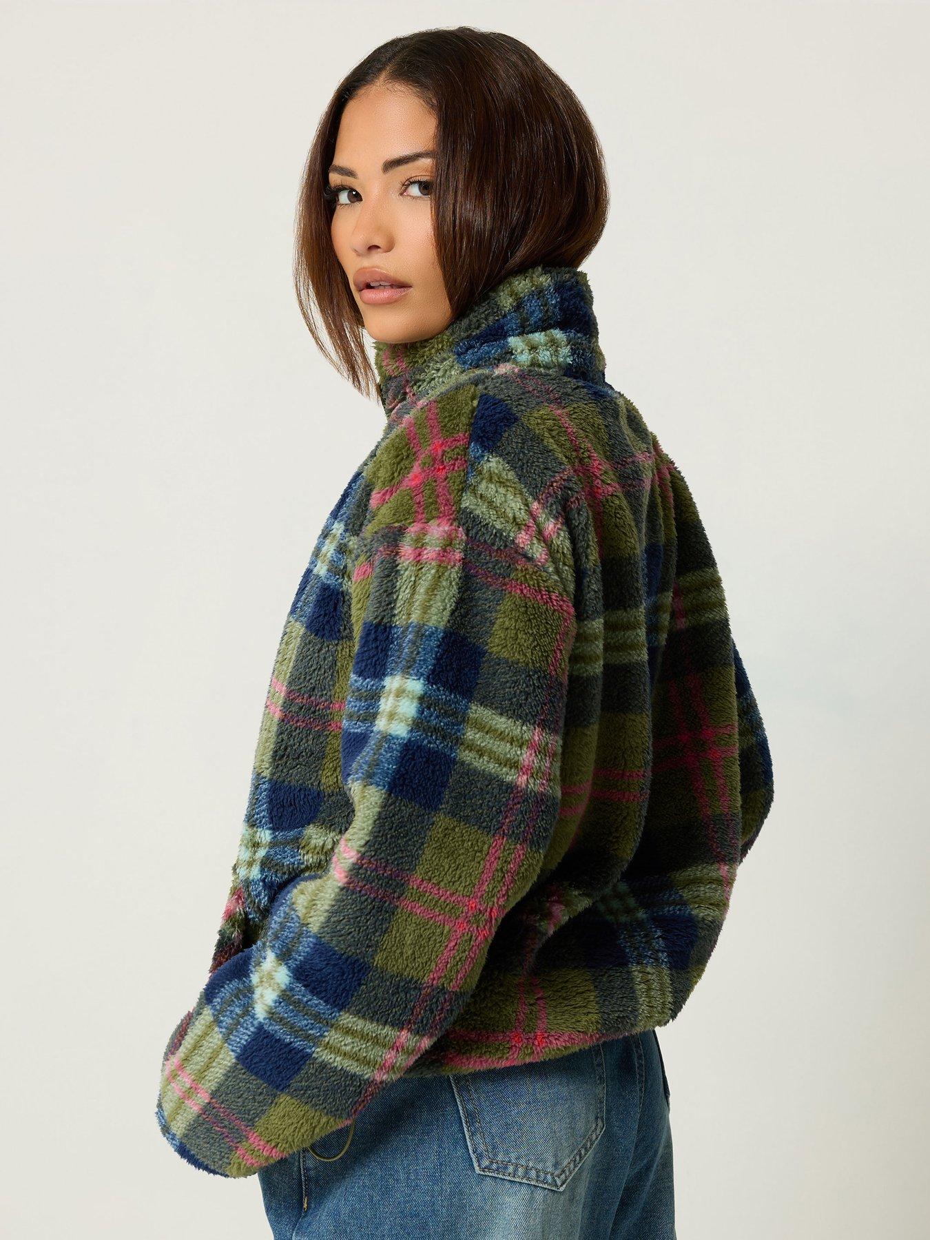 Image 2 of 4 of PixieGirl Petite Half Zip Check Fleece Jacket