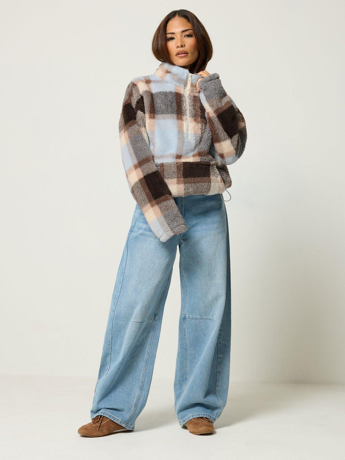 Image 3 of 4 of PixieGirl Petite Half Zip Check Fleece Jacket