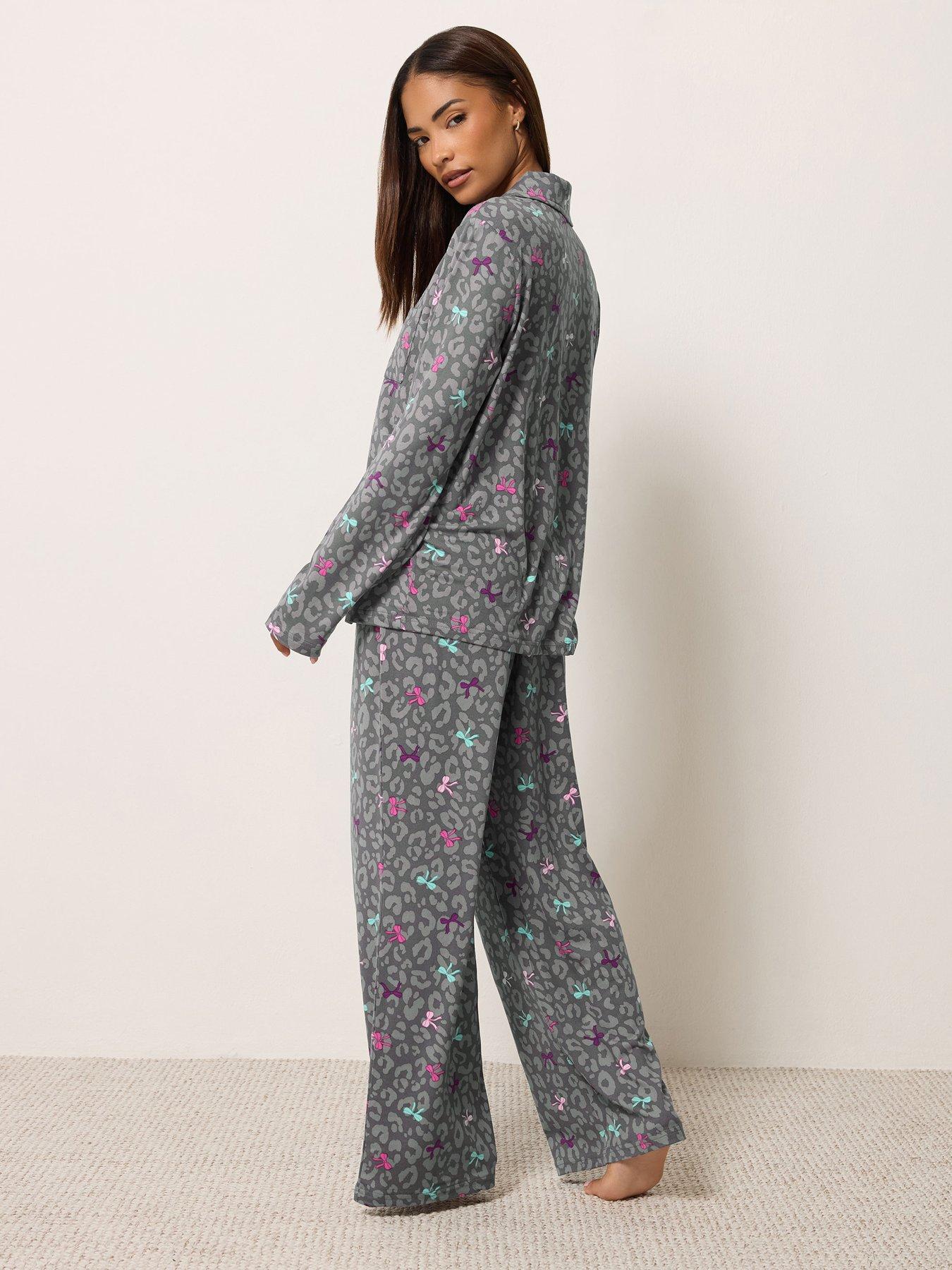 Image 2 of 4 of PixieGirl Womens Petite Soft Touch Button Front Pyjama Set - Grey