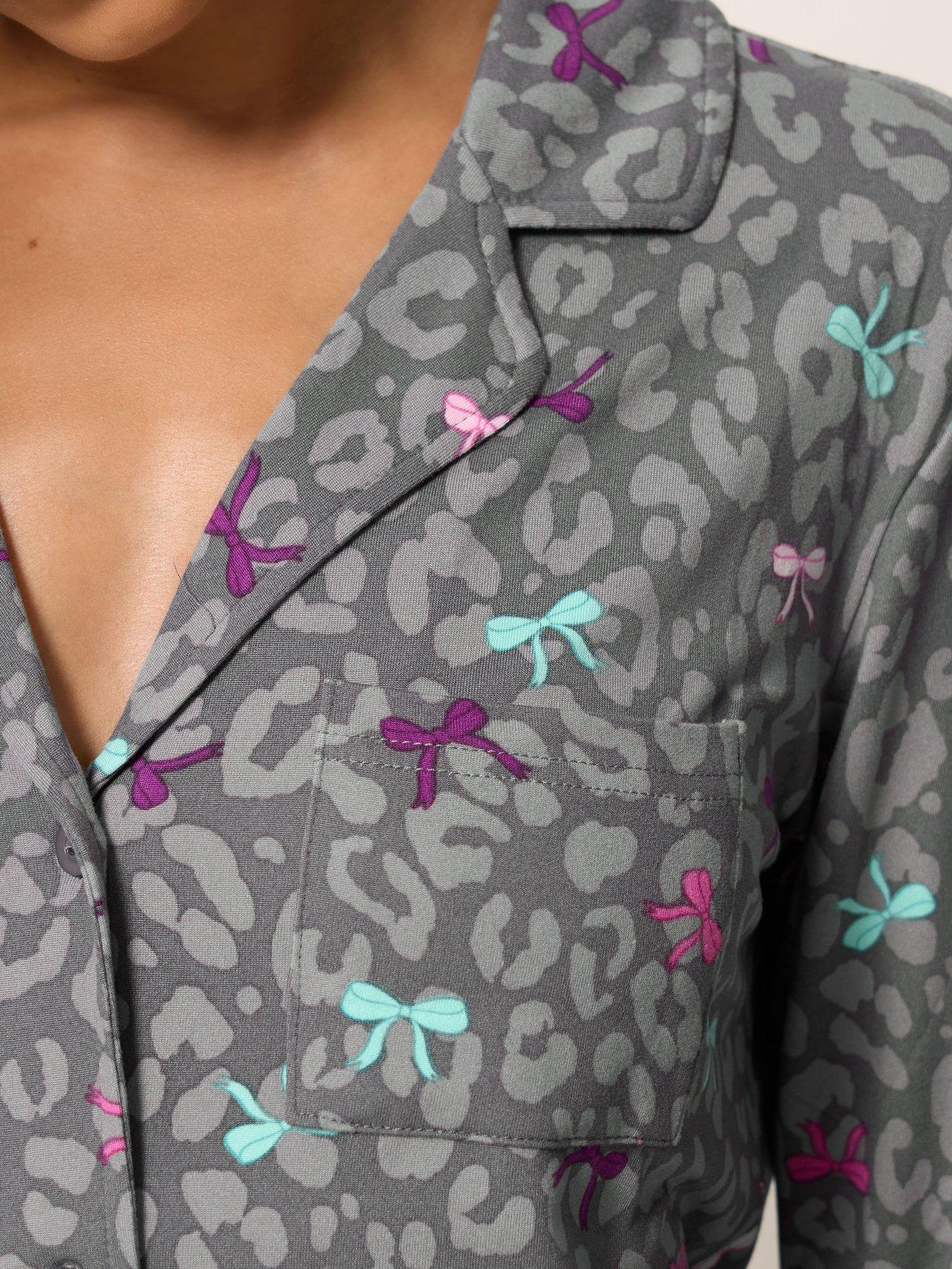 Image 4 of 4 of PixieGirl Womens Petite Soft Touch Button Front Pyjama Set - Grey