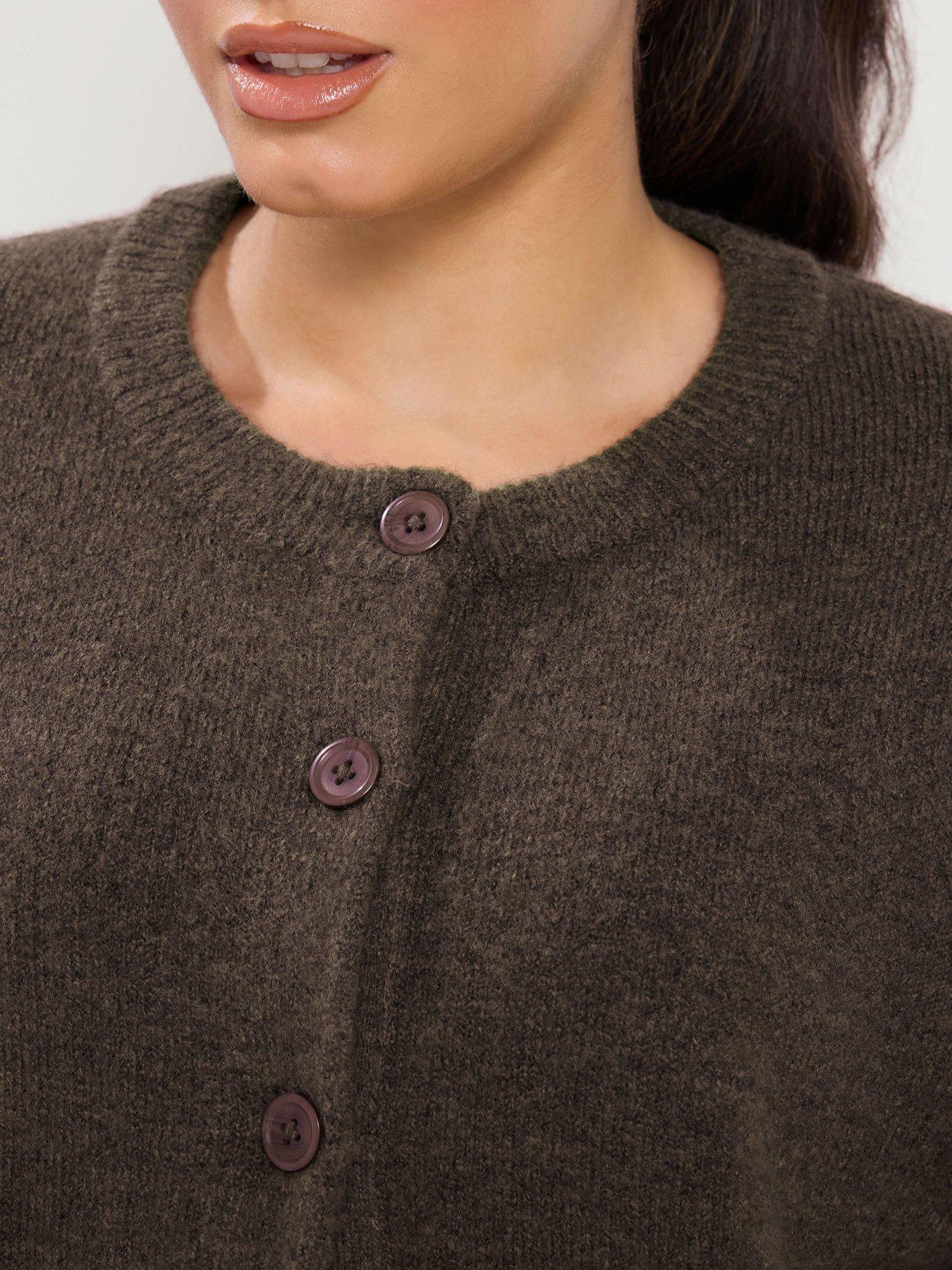 Image 4 of 4 of Yours Womens Curve Sweatshirt Neck Button-Through Knit Cardigan - Brown