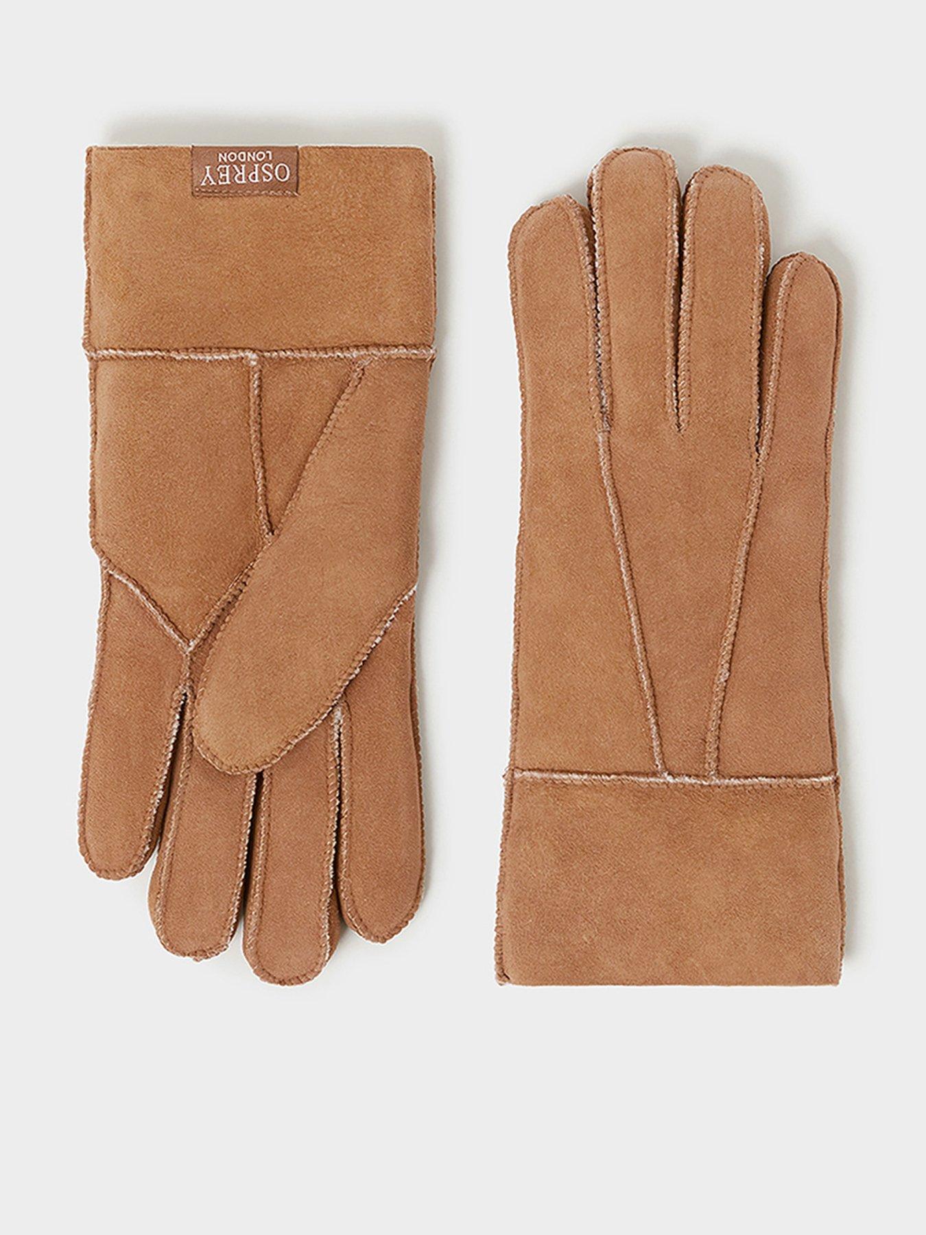 Image 1 of 4 of Osprey London Womens Emily Sheepskin Suede Warm Lined Gloves - Beige