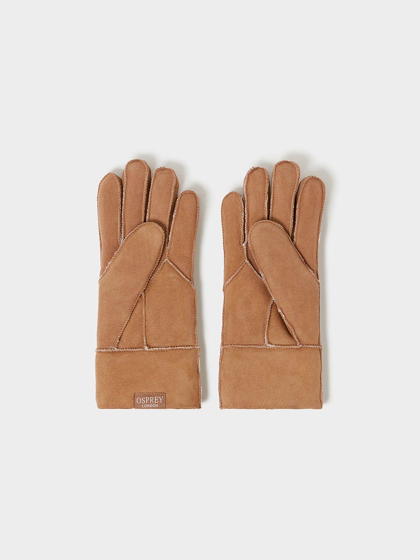 Image 2 of 4 of Osprey London Womens Emily Sheepskin Suede Warm Lined Gloves - Beige