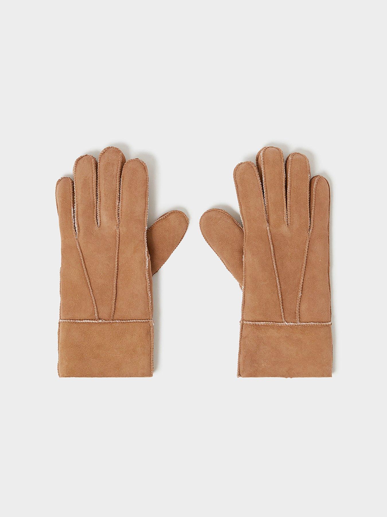 Image 3 of 4 of Osprey London Womens Emily Sheepskin Suede Warm Lined Gloves - Beige